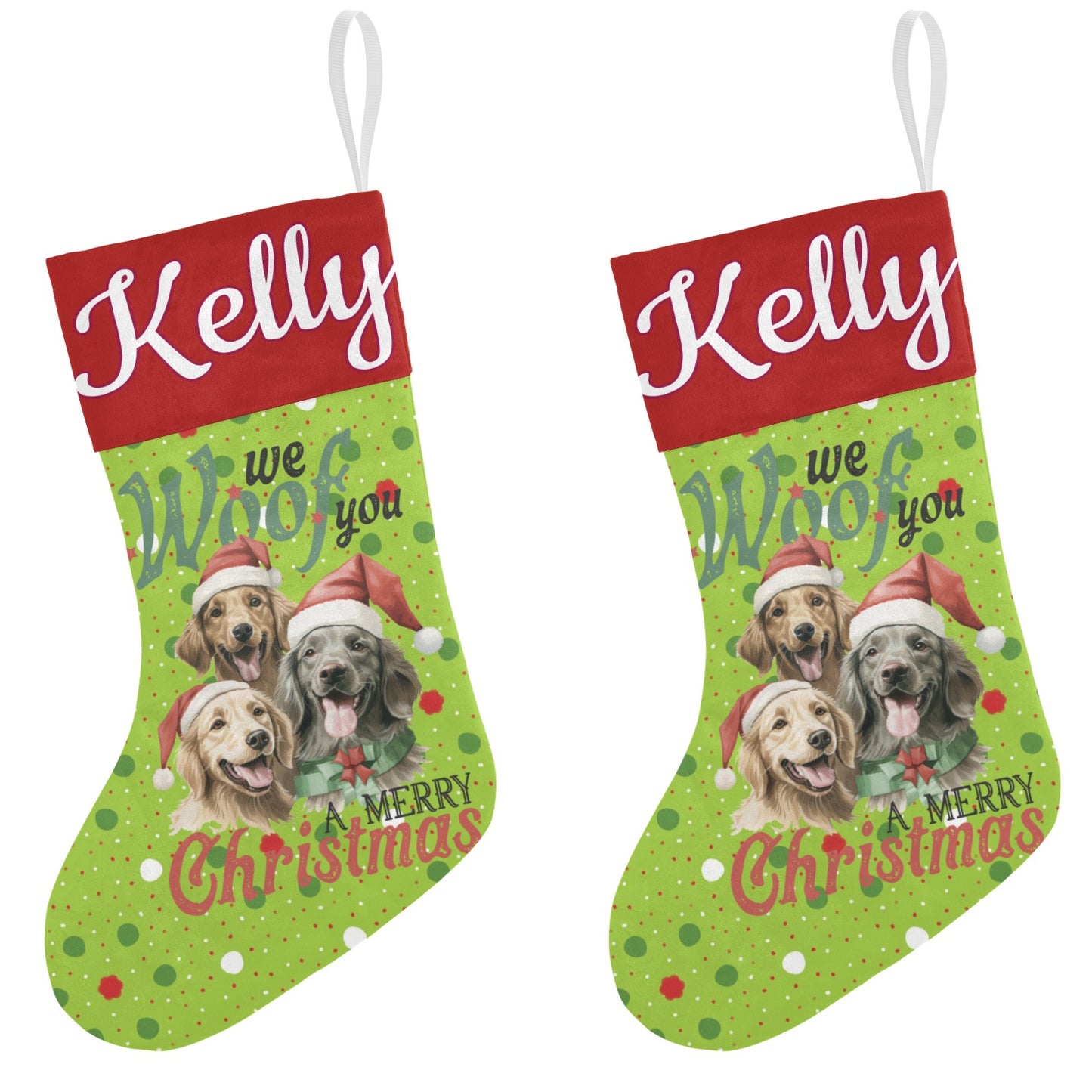 Puppy Dot Flower Christmas Stocking Custom Name Santa Socks Gift