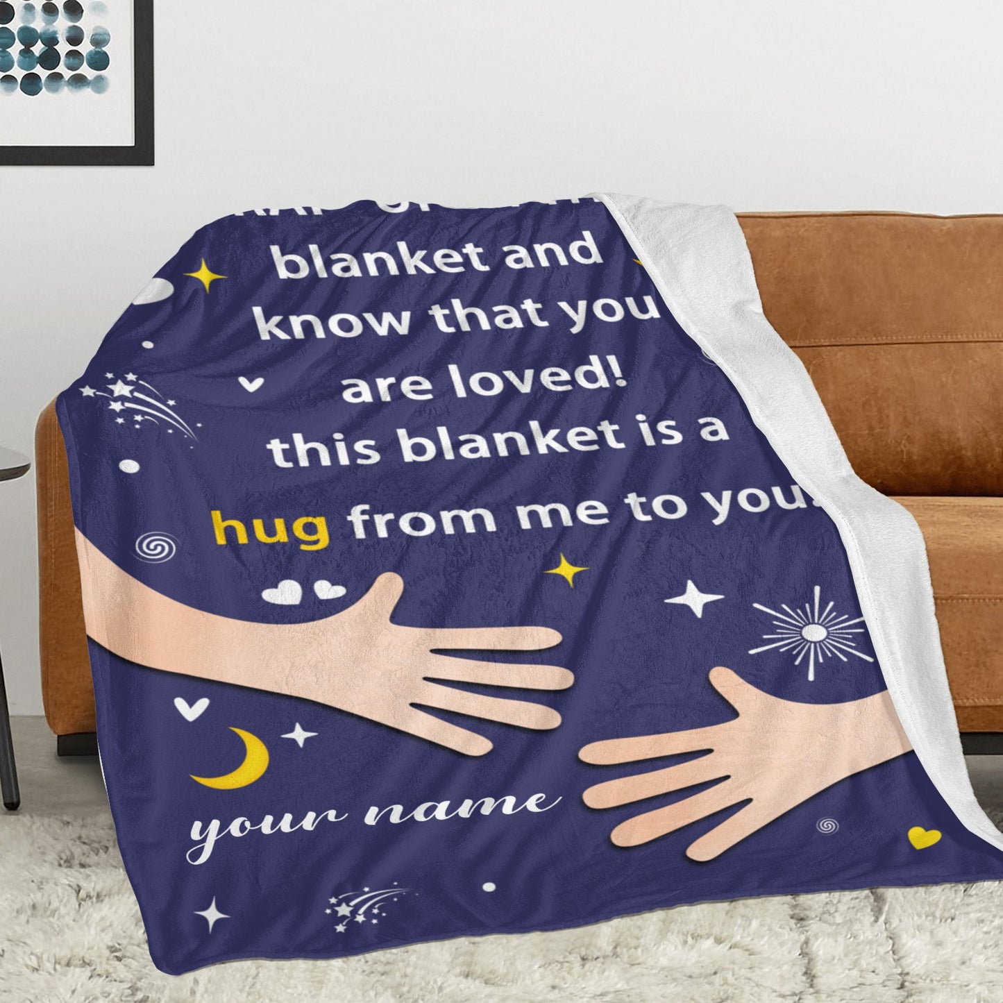 Navy Flannel Blanket Custom Name Blanket Gift for Men Women