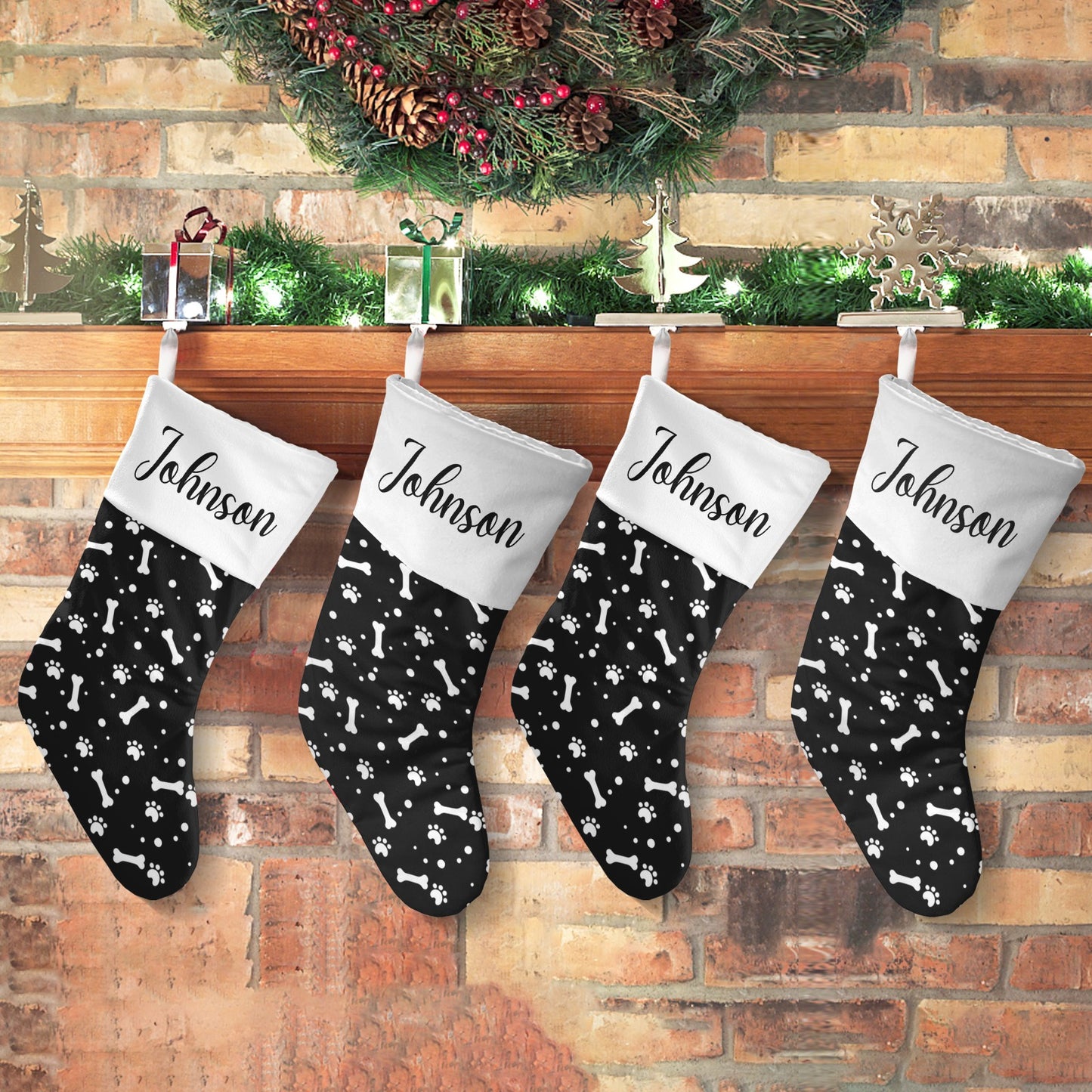 Dog Paw bones Christmas Stocking Custom Name Christmas Socks Gift