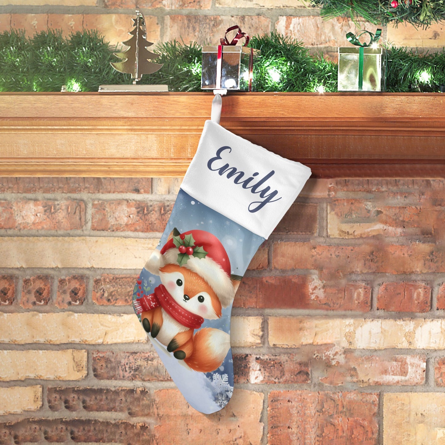 Cute Fox Christmas Stocking Custom Name Christmas Socks Gift