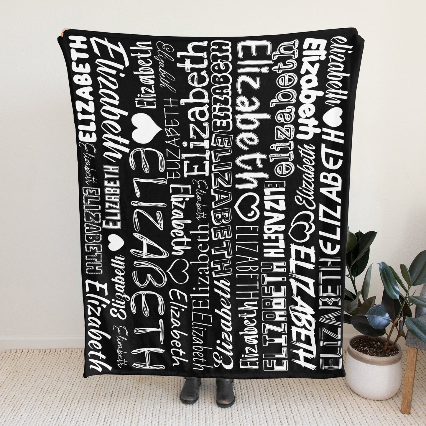 Black Flannel Blanket Name Blanket Personalized Blanket for Adult Kids Flannel Customize Throw Blanket Custom