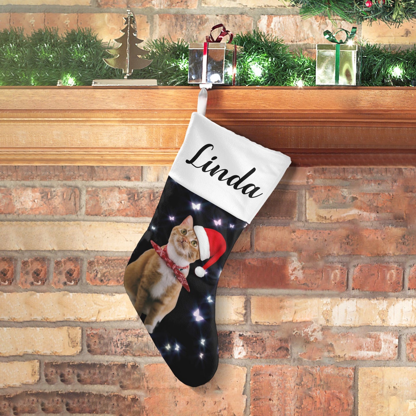 Butterfly Cat Christmas Stocking Custom Name Christmas Socks Gift