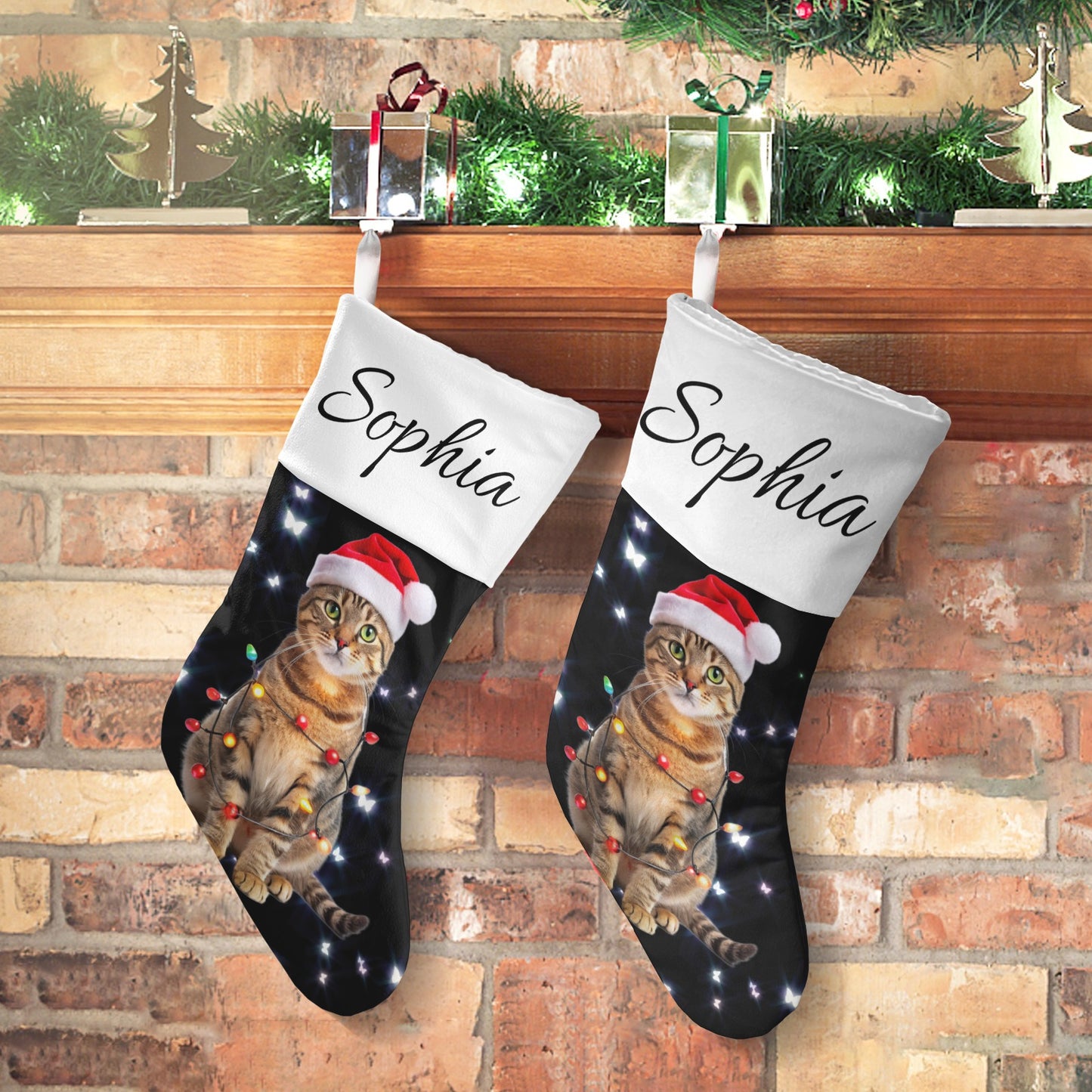 Cat Black Christmas Stocking Custom Name Santa Socks Gift