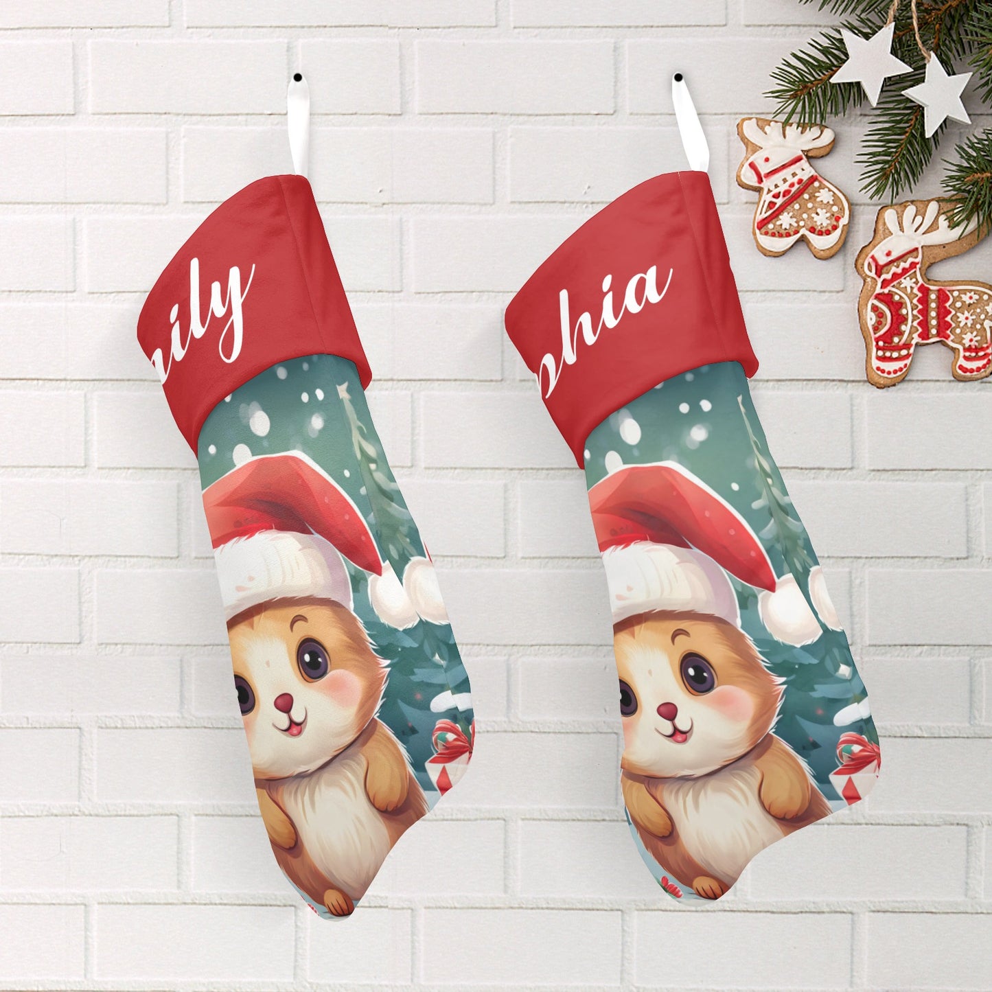 Cute Animals Christmas Stocking Custom Name Christmas Socks Gift