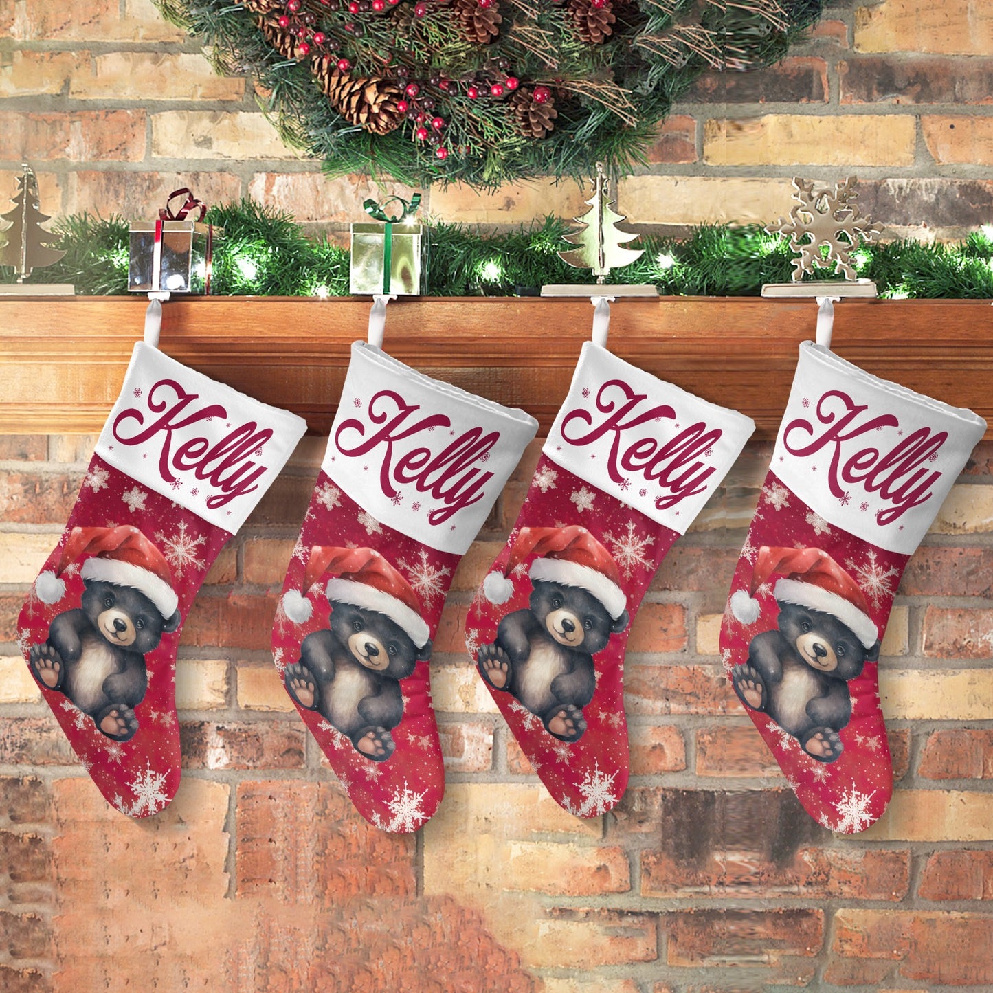 Black Bear Christmas Stocking Custom Name Santa Socks Gift