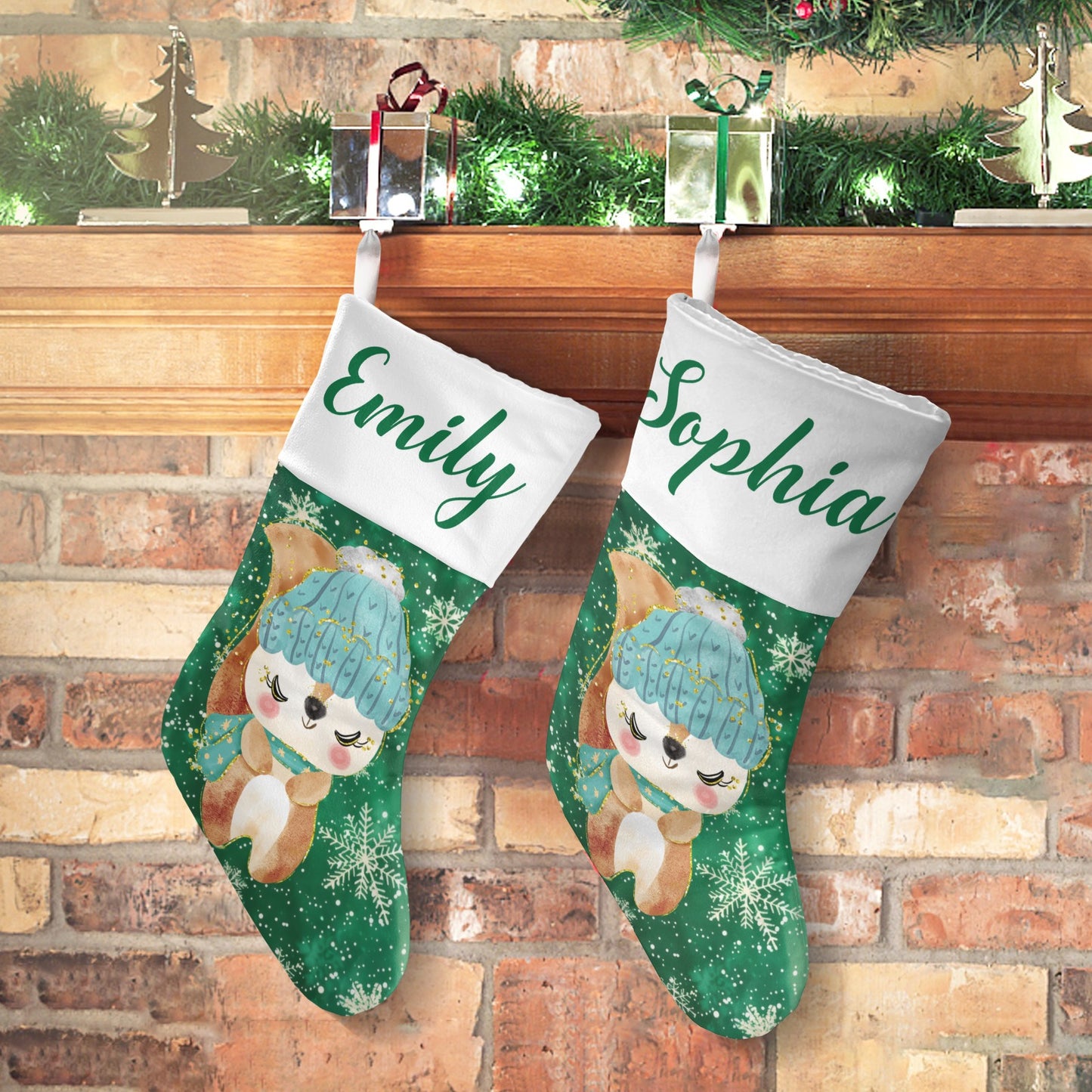 Snowflake Fox Christmas Stocking Custom Name Christmas Socks Gift