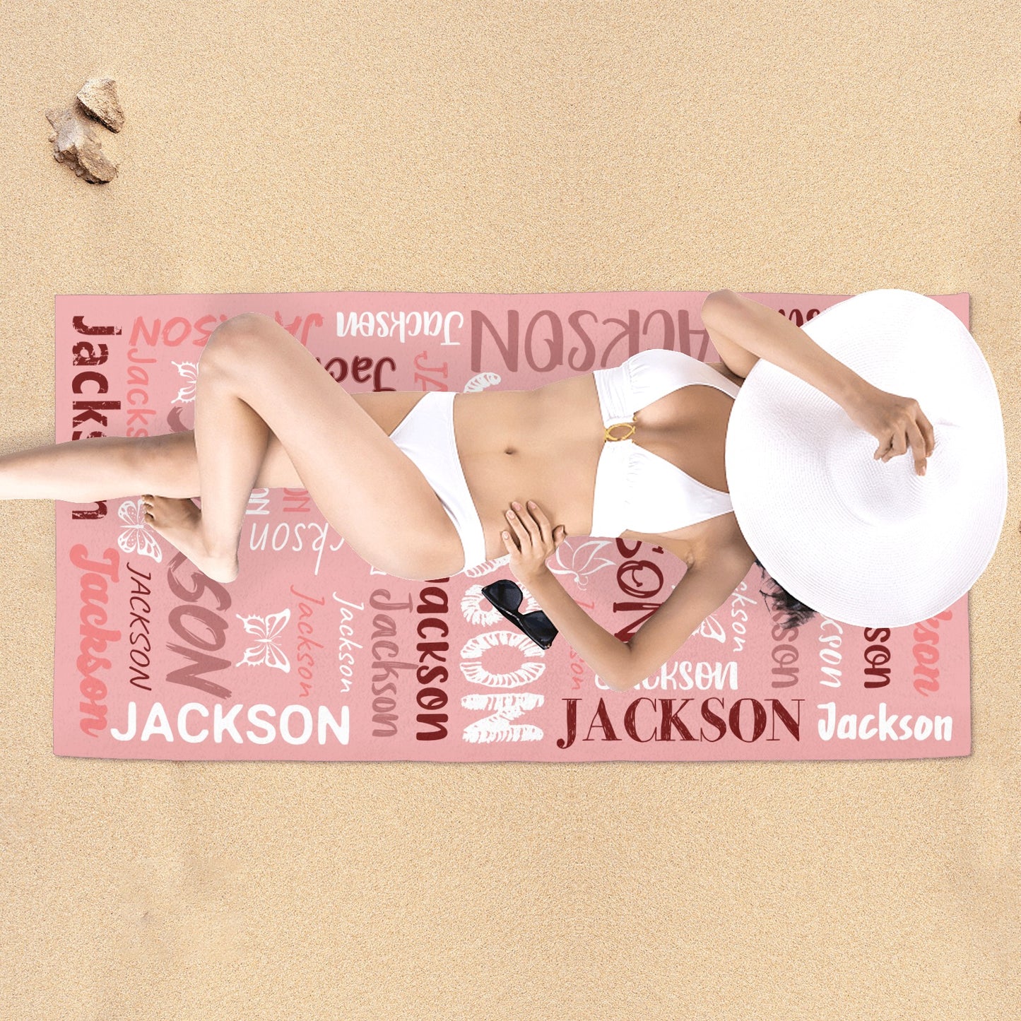 Pink Beach Towel Custom Cotton/Poly Blend Pool Towel - Blue - Personalize with Your Name - Standard Size