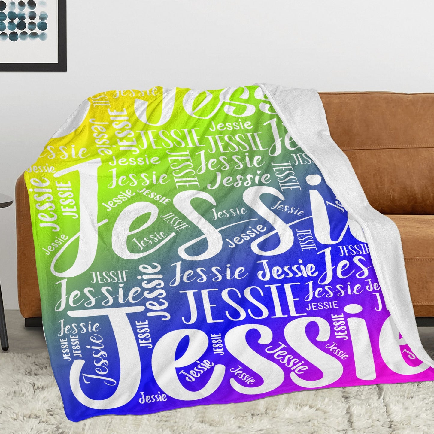 Rainbow Flannel Blanket Custom Name Blanket Gift for Men Women
