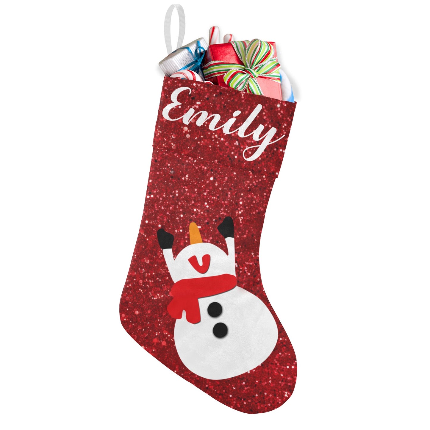 Red Glitter Snowman Christmas Stocking Custom Name Christmas Socks Gift