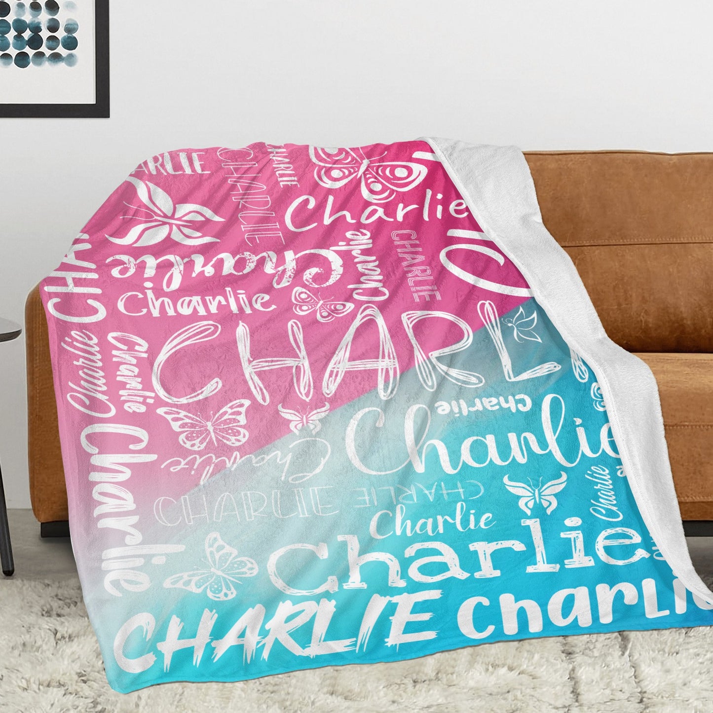 Pink Blue Flannel Blanket Custom Name Blanket Gift for Men Women