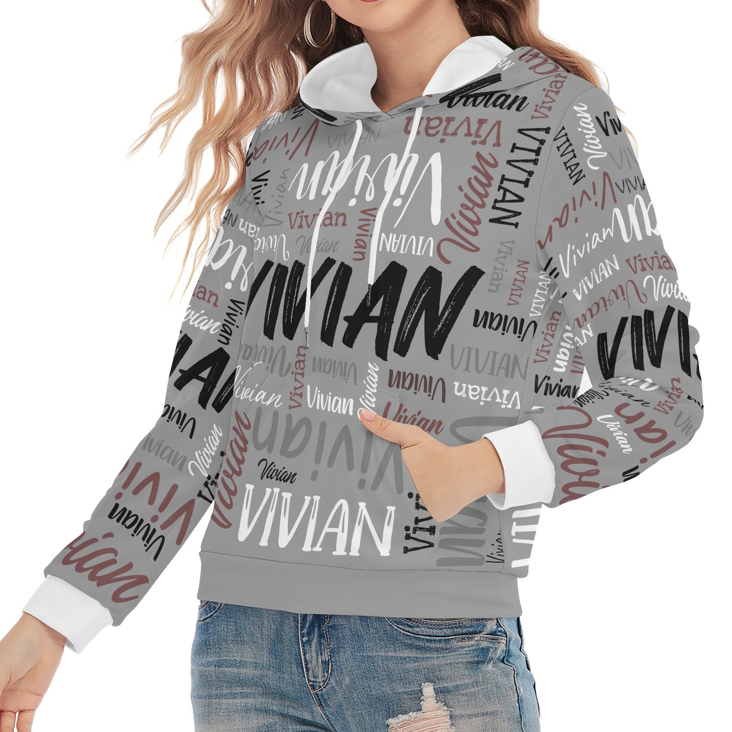 Grey Unisex Heavy Blend Hoodie Customized Hooded Sweatshirt with Name Women and Girl