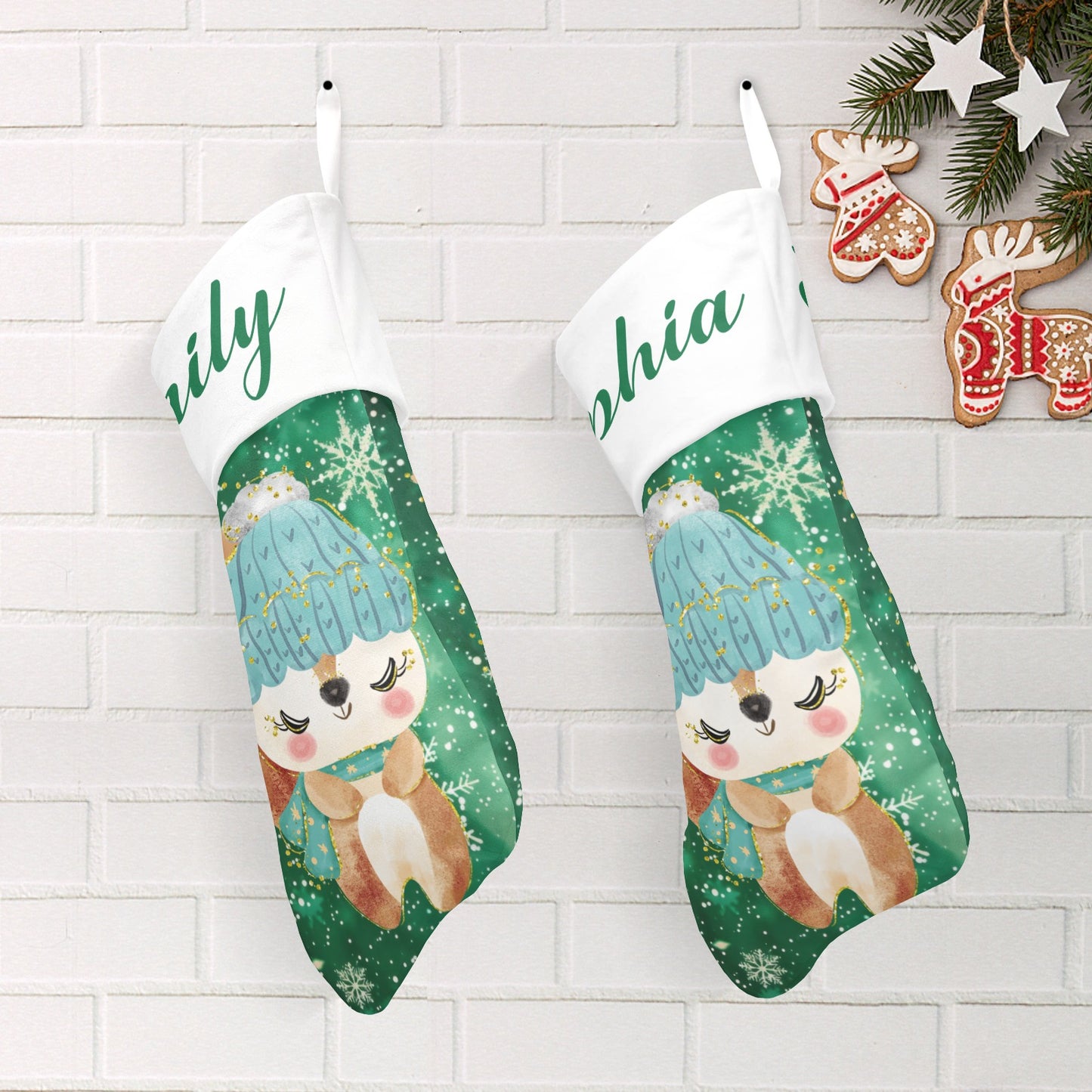 Snowflake Fox Christmas Stocking Custom Name Christmas Socks Gift