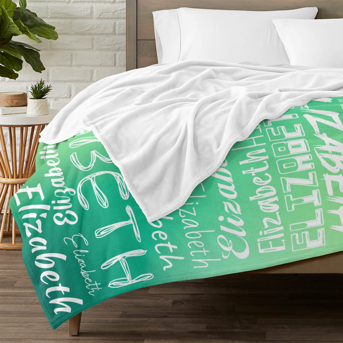 Green Gradient Flannel Blanket Name Blanket Personalized Blanket for Adult Kids Flannel Customize Throw Blanket Custom