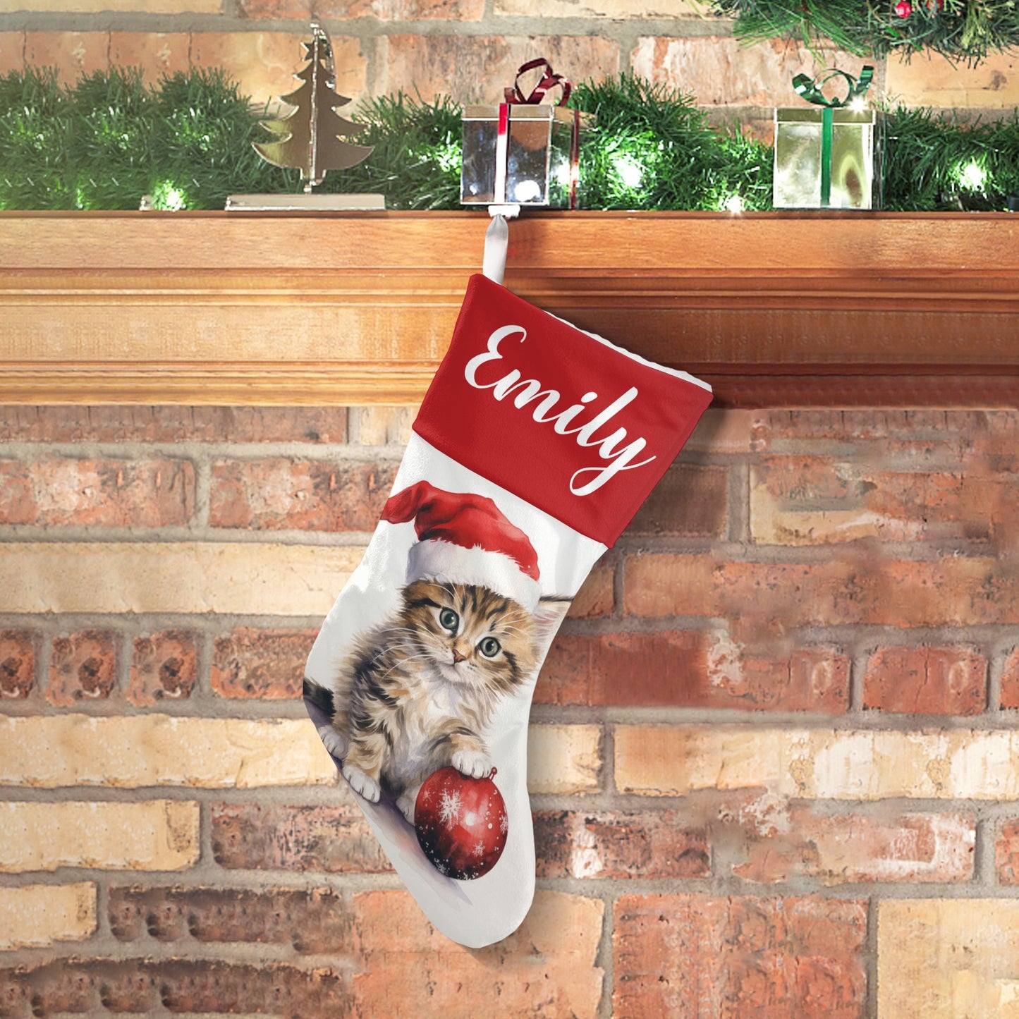 Christmas Cat Christmas Stocking Custom Name Christmas Socks Gift