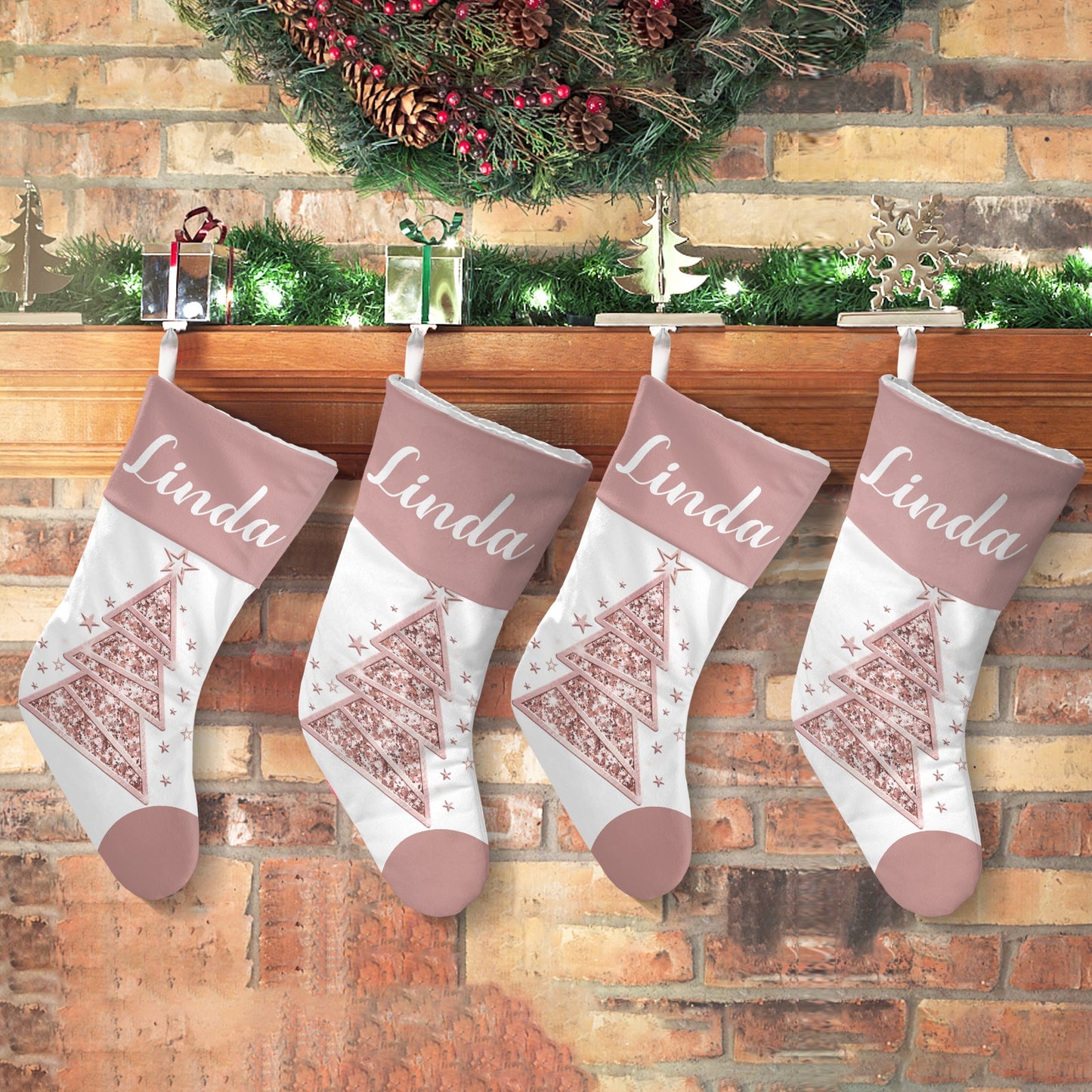 Christmas Tree Rose Gold Christmas Stocking Custom Name Christmas Socks Gift