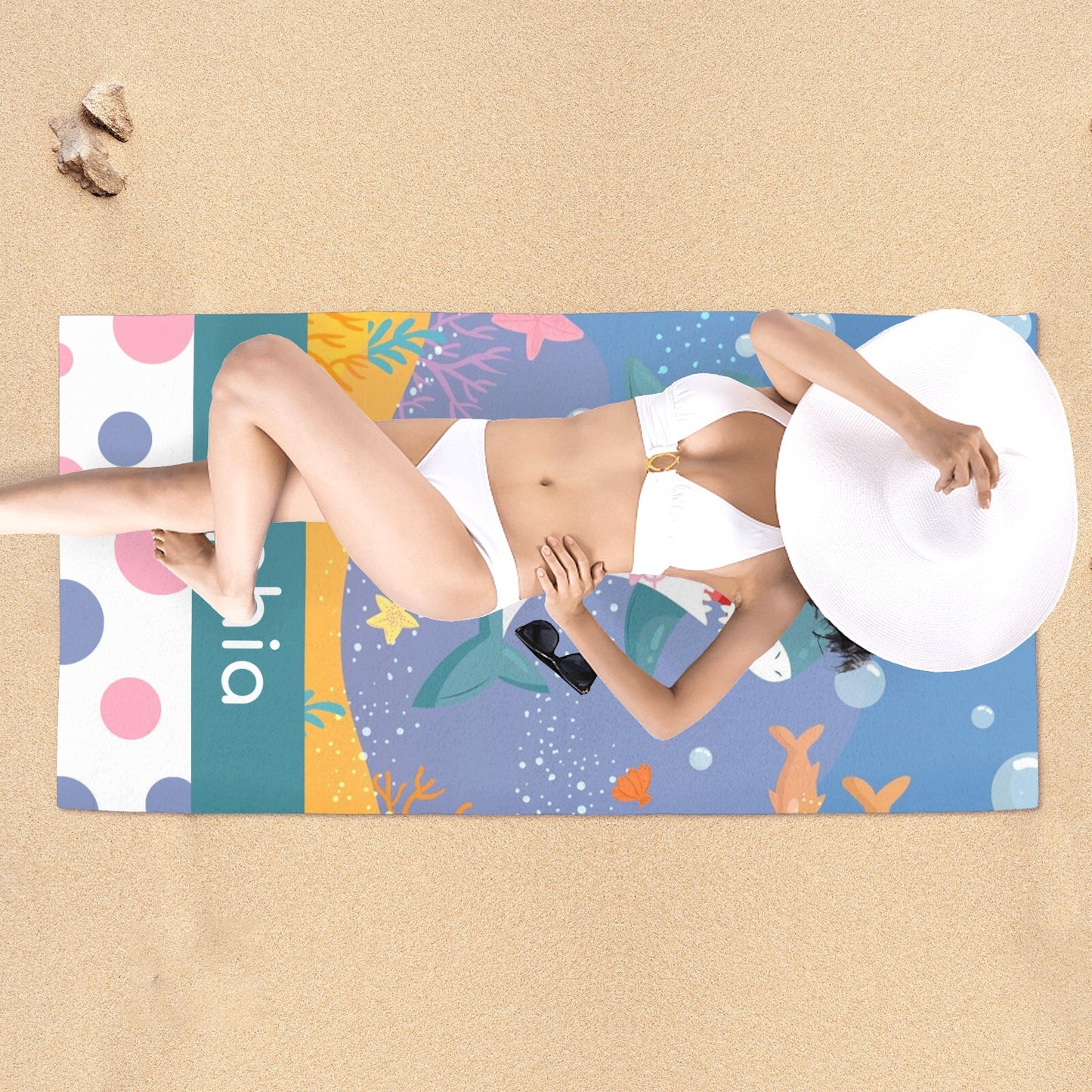 Cute Shark Beach Towel Custom Cotton/Poly Blend Pool Towel - Blue - Personalize with Your Name - Standard Size