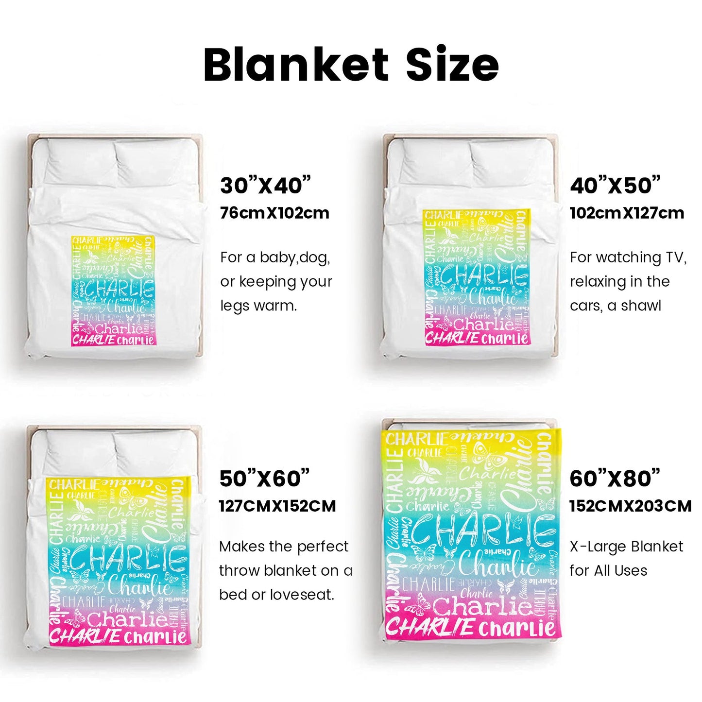 Gradient Color Flannel Blanket Custom Name Blanket Gift for Men Women