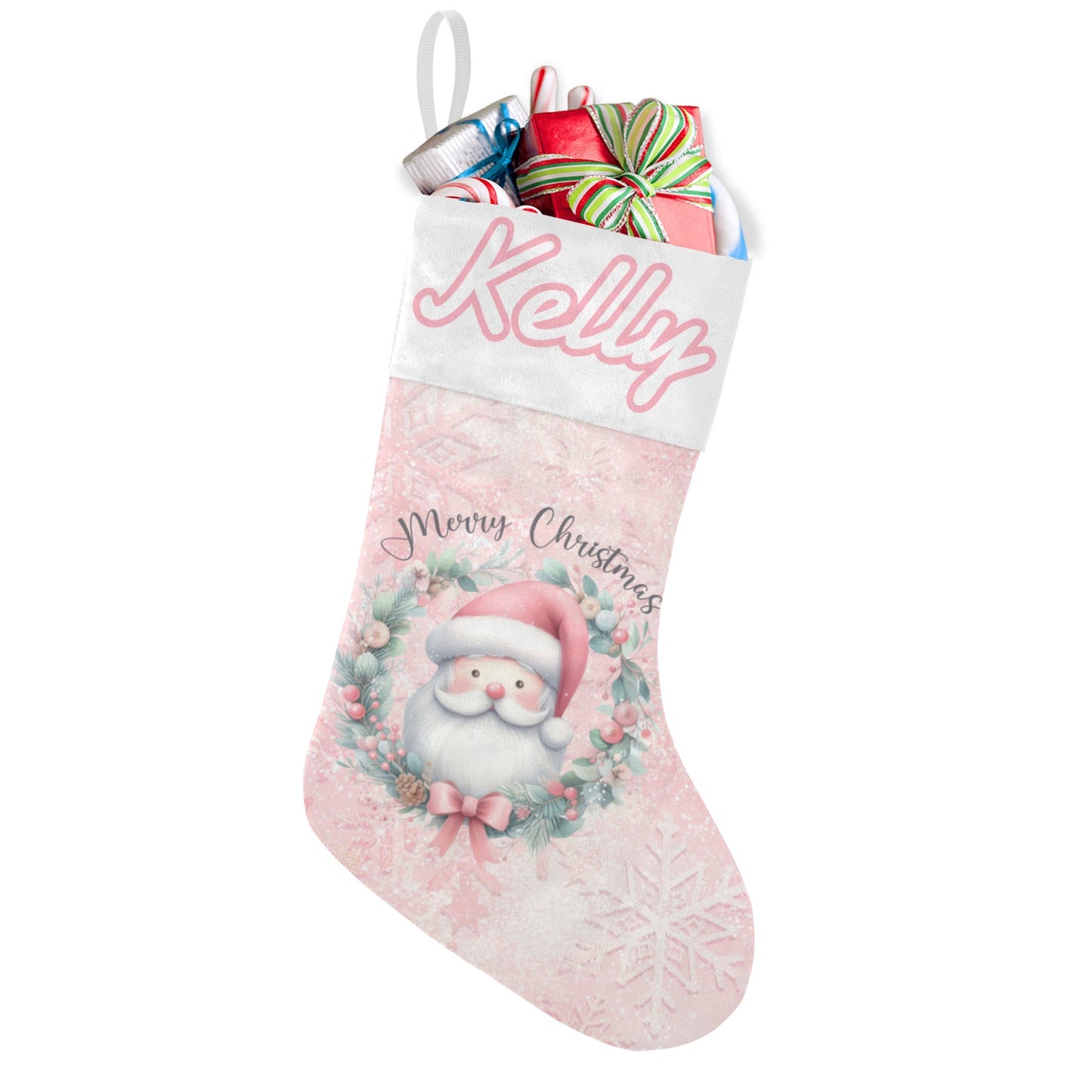 Pink Santa Claus Christmas Stocking Custom Name Santa Socks Gift