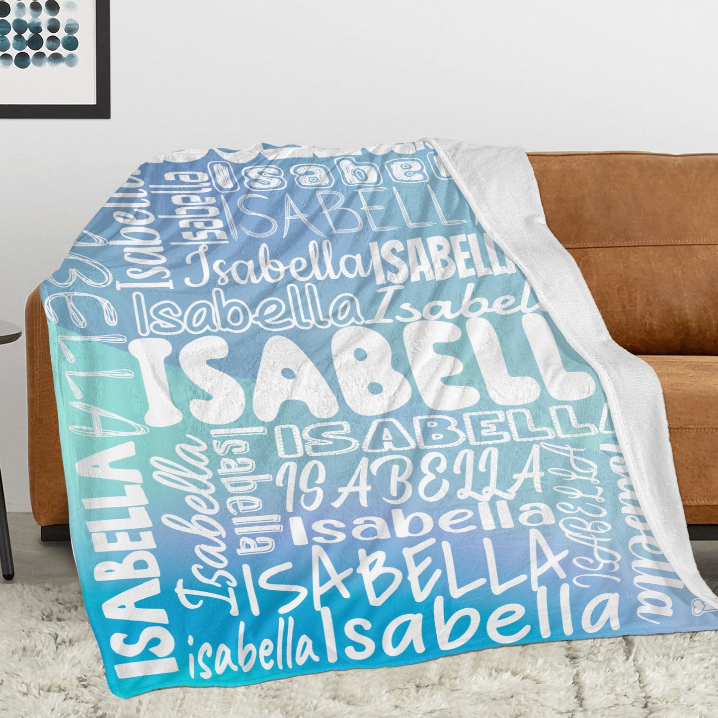 Light Blue Flannel Blanket Name Blanket Personalized Blanket for Adult Kids Flannel Customize Throw Blanket Custom
