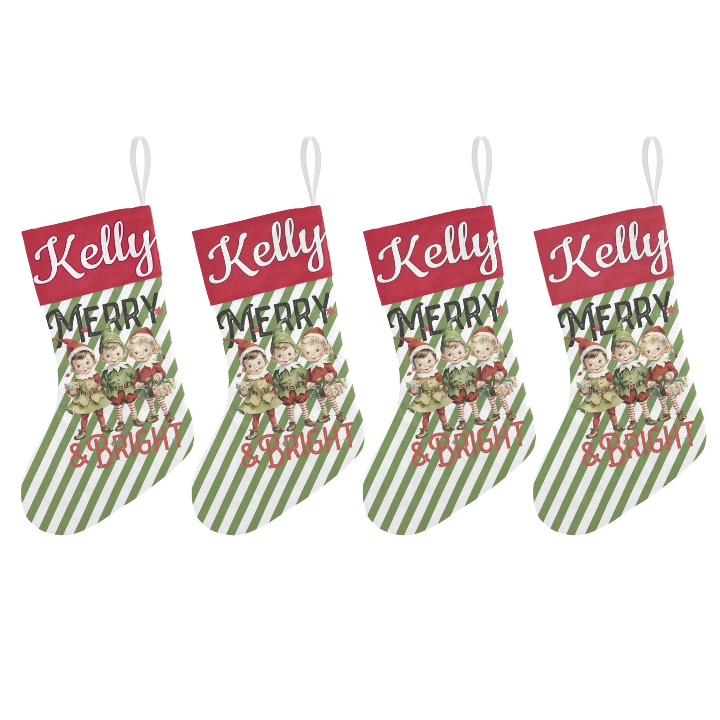 Children's Stripes Christmas Stocking Custom Name Santa Socks Gift