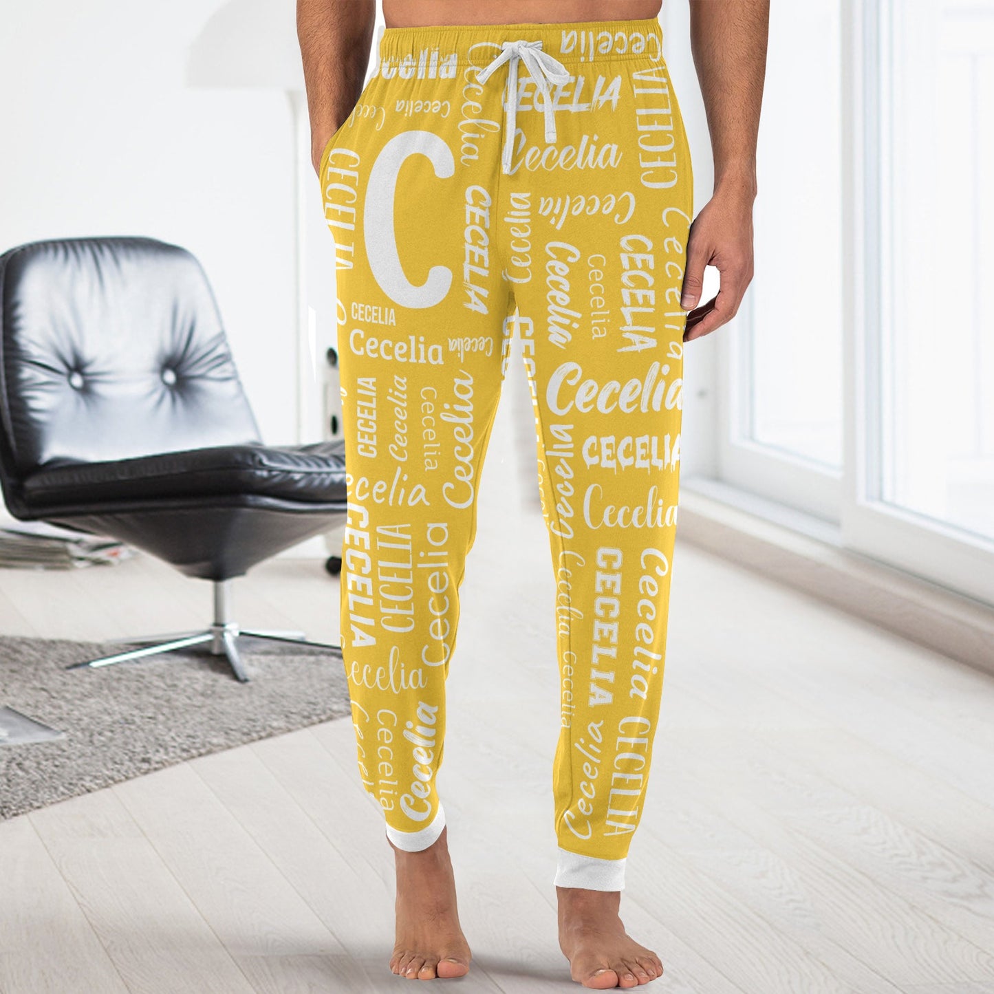 Monogram Yellow Men S Pajama Pants Personalized Funny Sleepwear Pants Customized Pj Trousers Gifts for Him