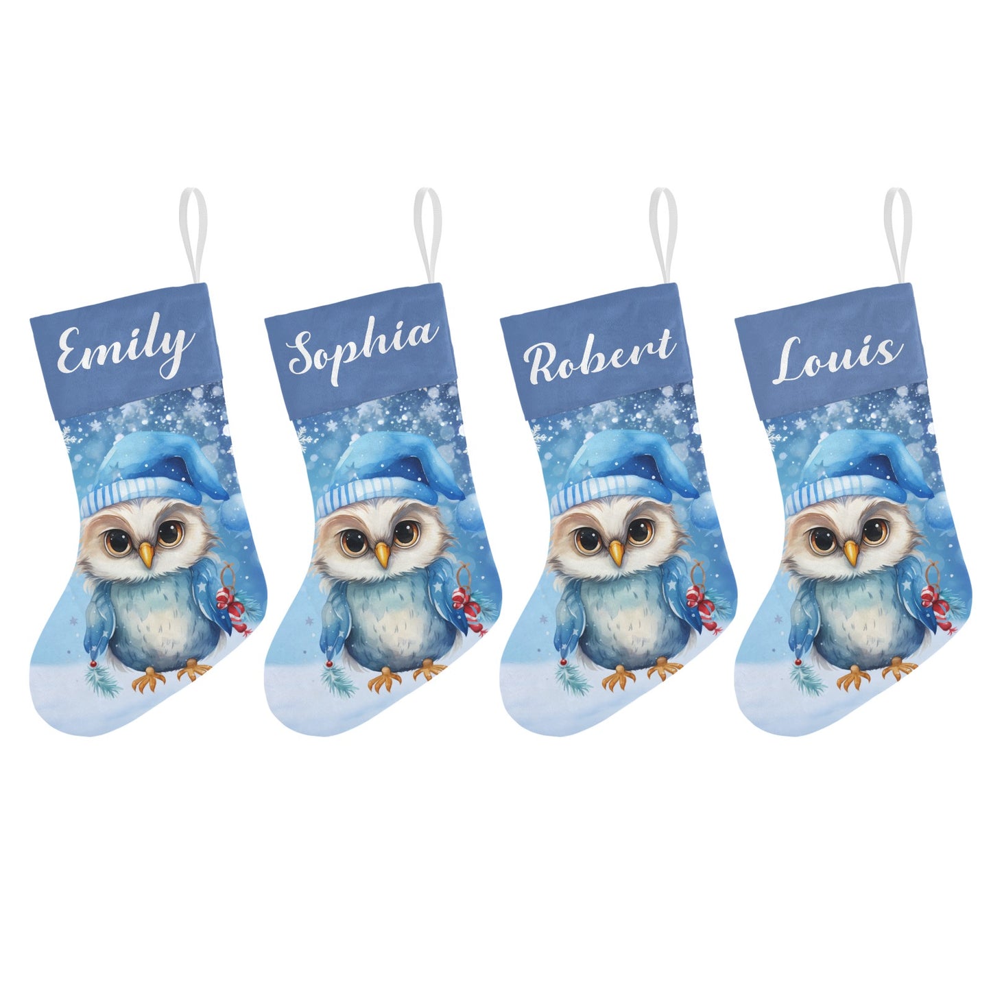 Owl Blue Christmas Stocking Custom Name Christmas Socks Gift