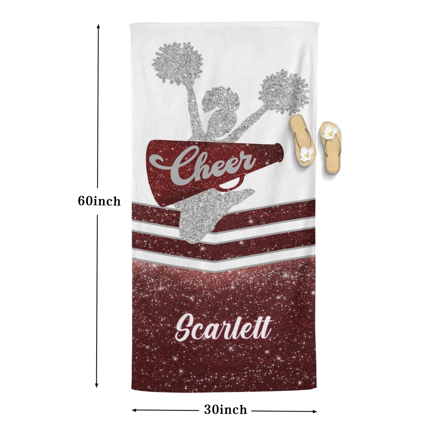 Red Cheer Beach Towel Custom Cotton/Poly Blend Pool Towel - Blue - Personalize with Your Name - Standard Size