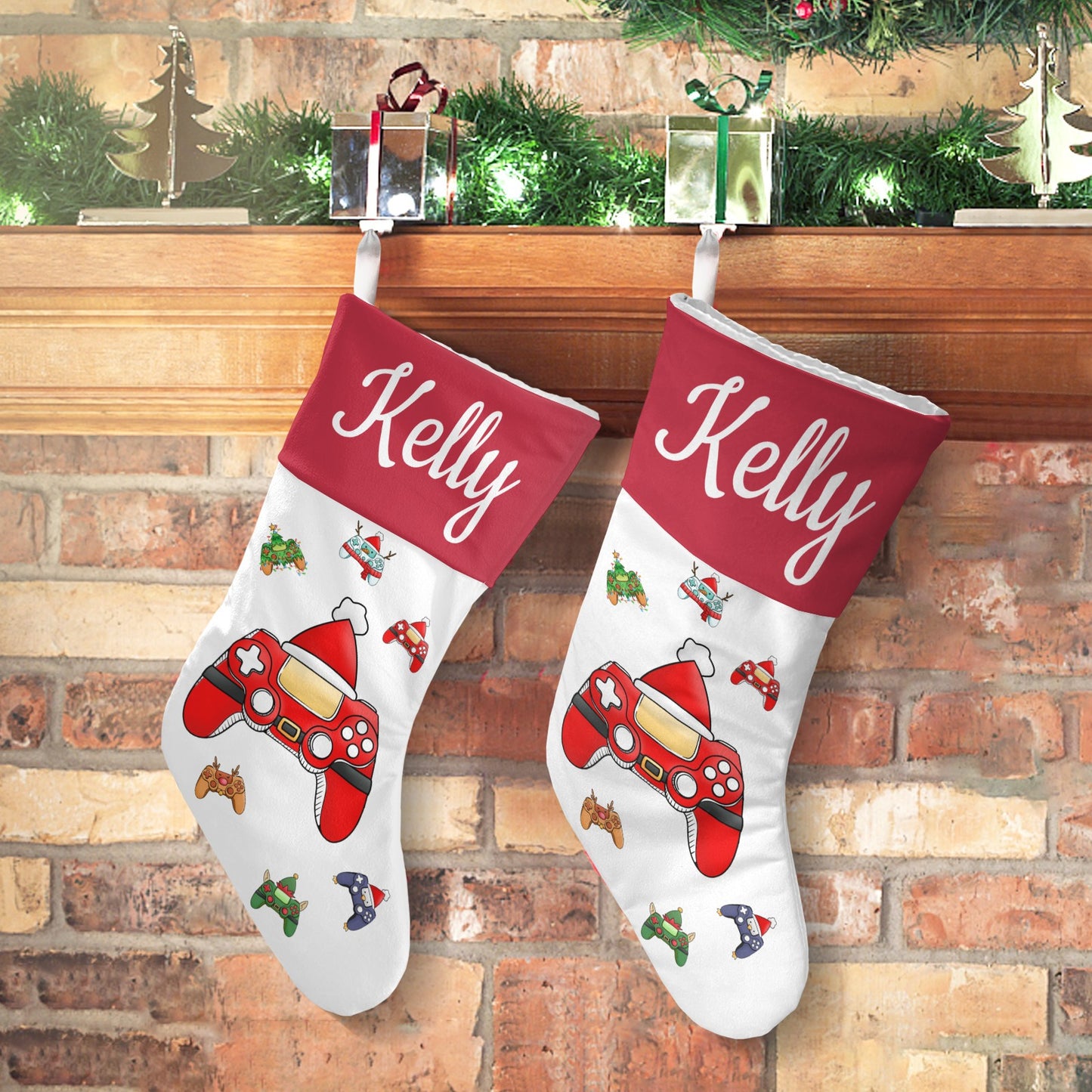 Games Console Christmas Stocking Custom Name Santa Socks Gift