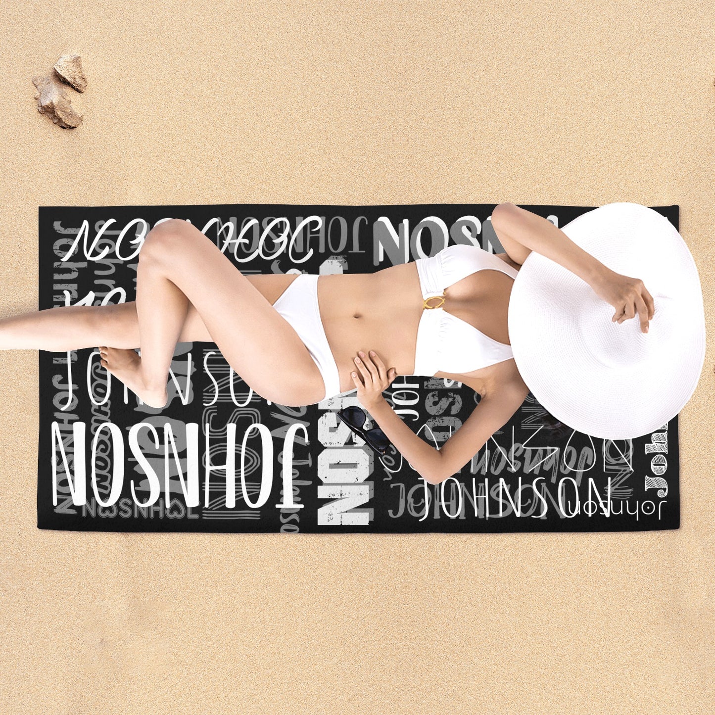 Black Beach Towel Custom Cotton/Poly Blend Pool Towel - Blue - Personalize with Your Name - Standard Size