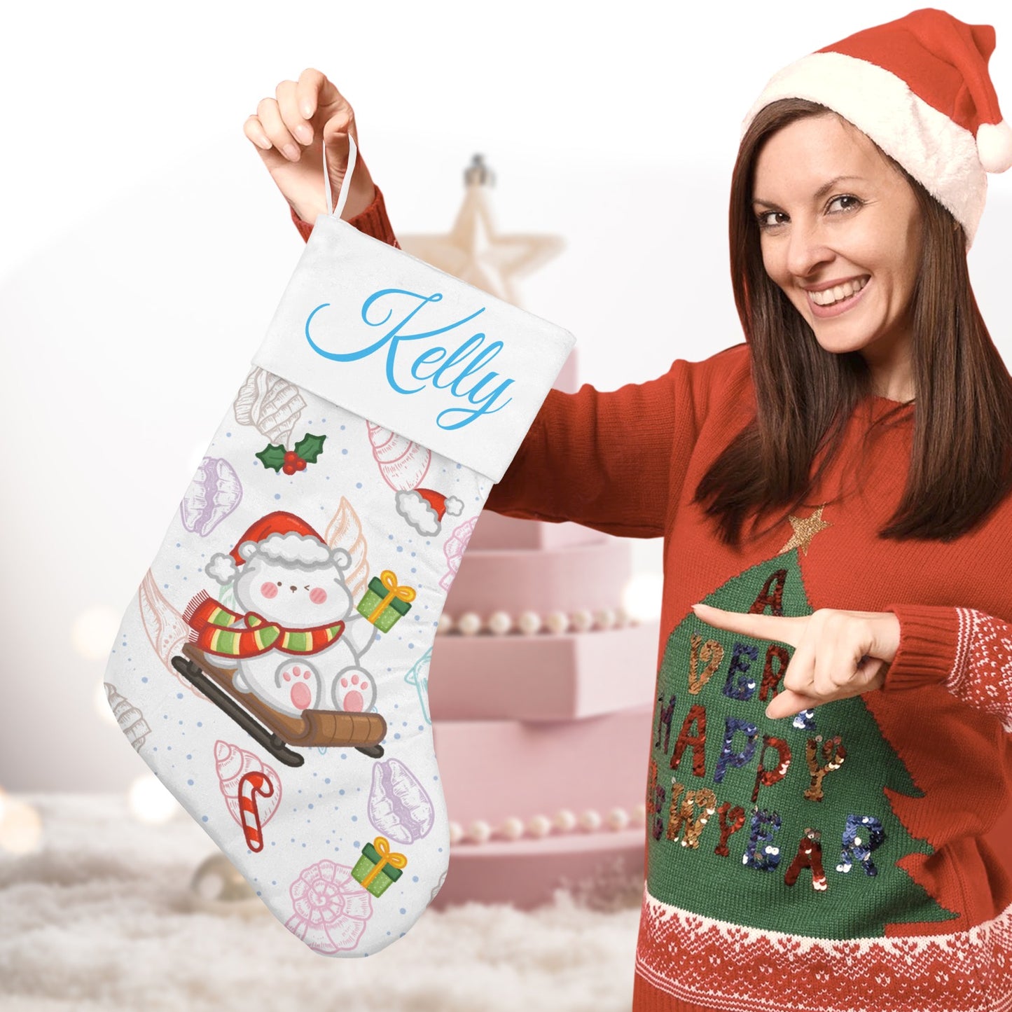 Polar Bear Christmas Stocking Custom Name Santa Socks Gift