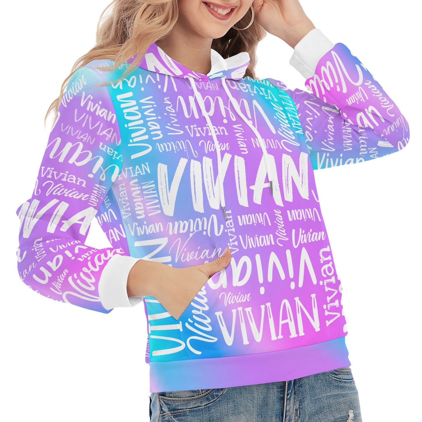 Blue Purple Unisex Heavy Blend Hoodie Customized Hooded Sweatshirt with Name Women and Girl