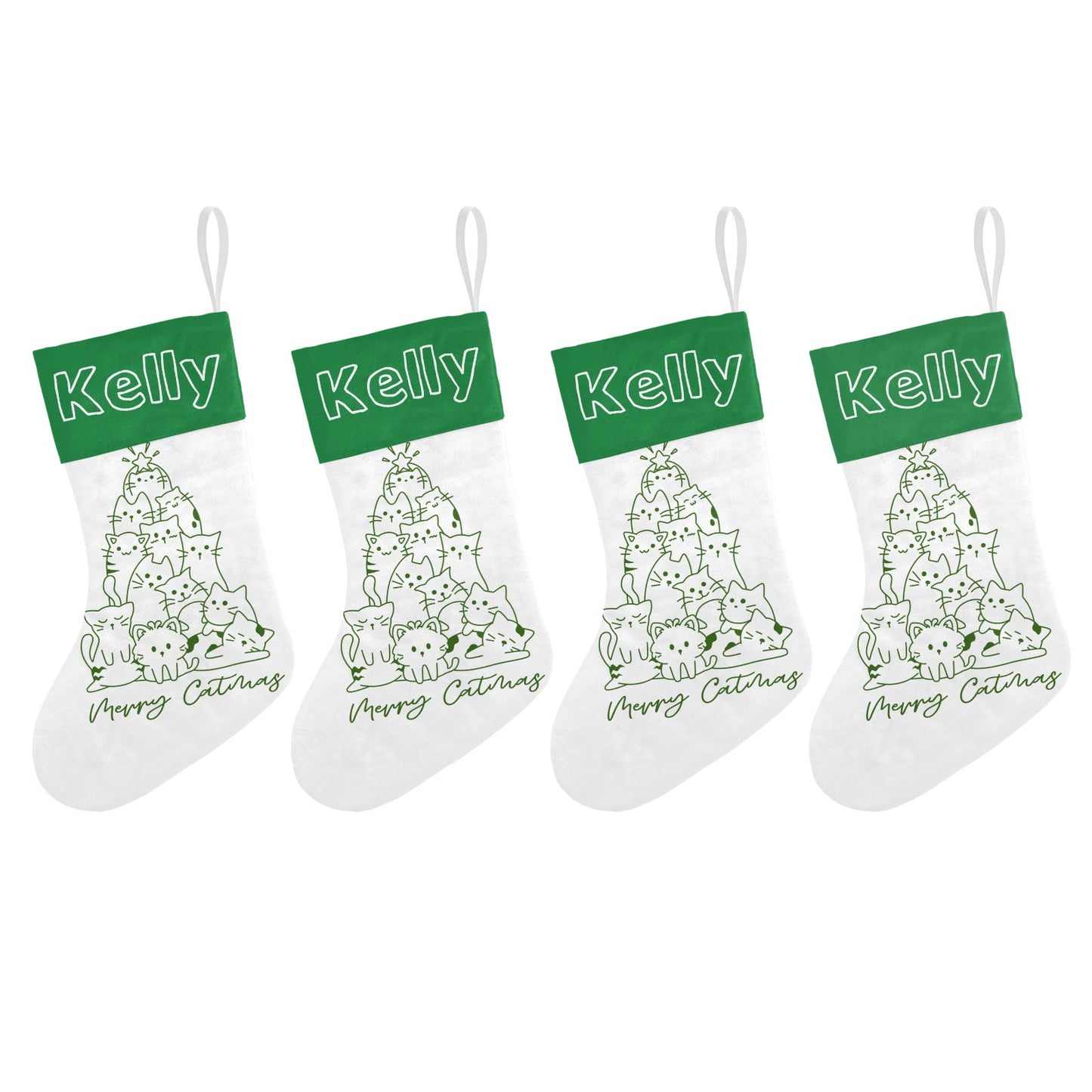 Green Cat Tree Christmas Stocking Custom Name Santa Socks Gift