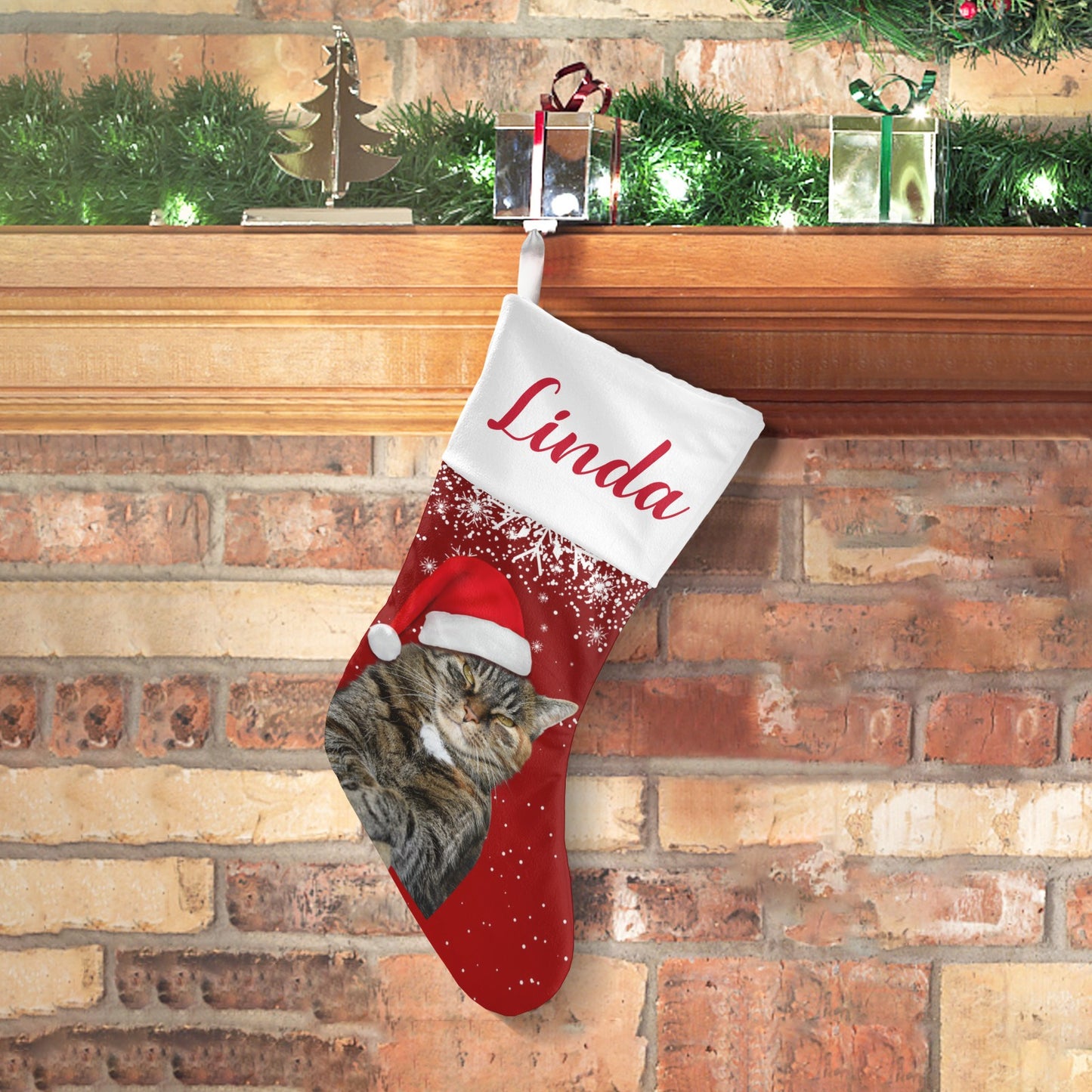 Christmas Cat Christmas Stocking Custom Name Christmas Socks Gift