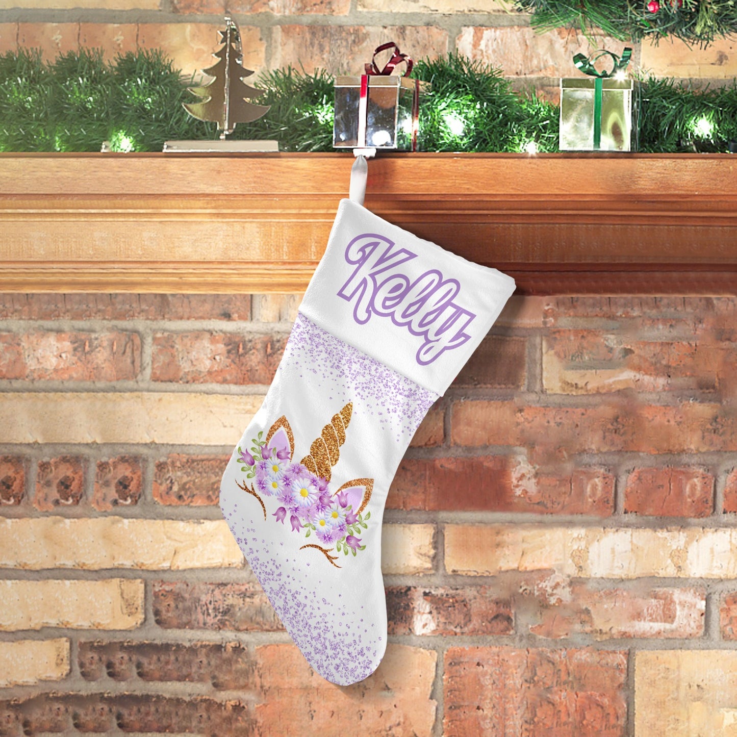 Purple Unicorn Christmas Stocking Custom Name Santa Socks Gift