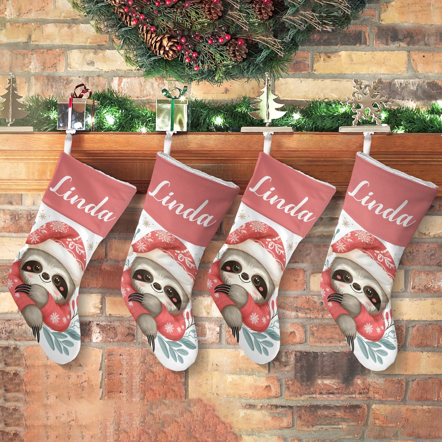 Christmas Sloth Christmas Stocking Custom Name Christmas Socks Gift