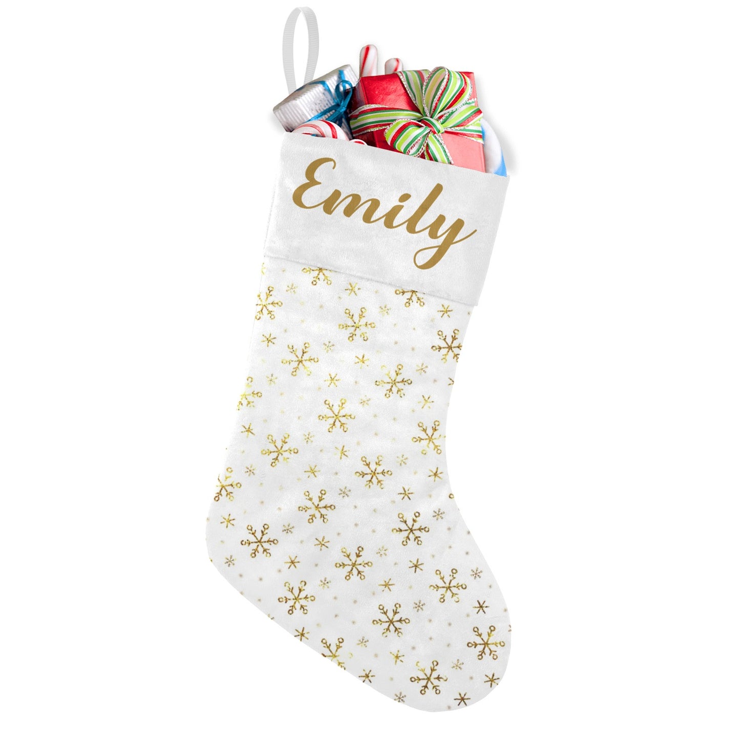 Gold Snowflakes Christmas Stocking Custom Name Christmas Socks Gift