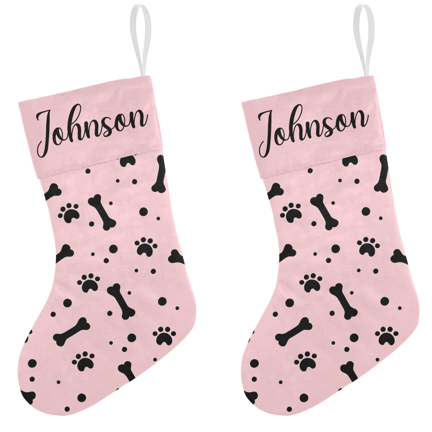 Paw bones Pink Christmas Stocking Custom Name Christmas Socks Gift