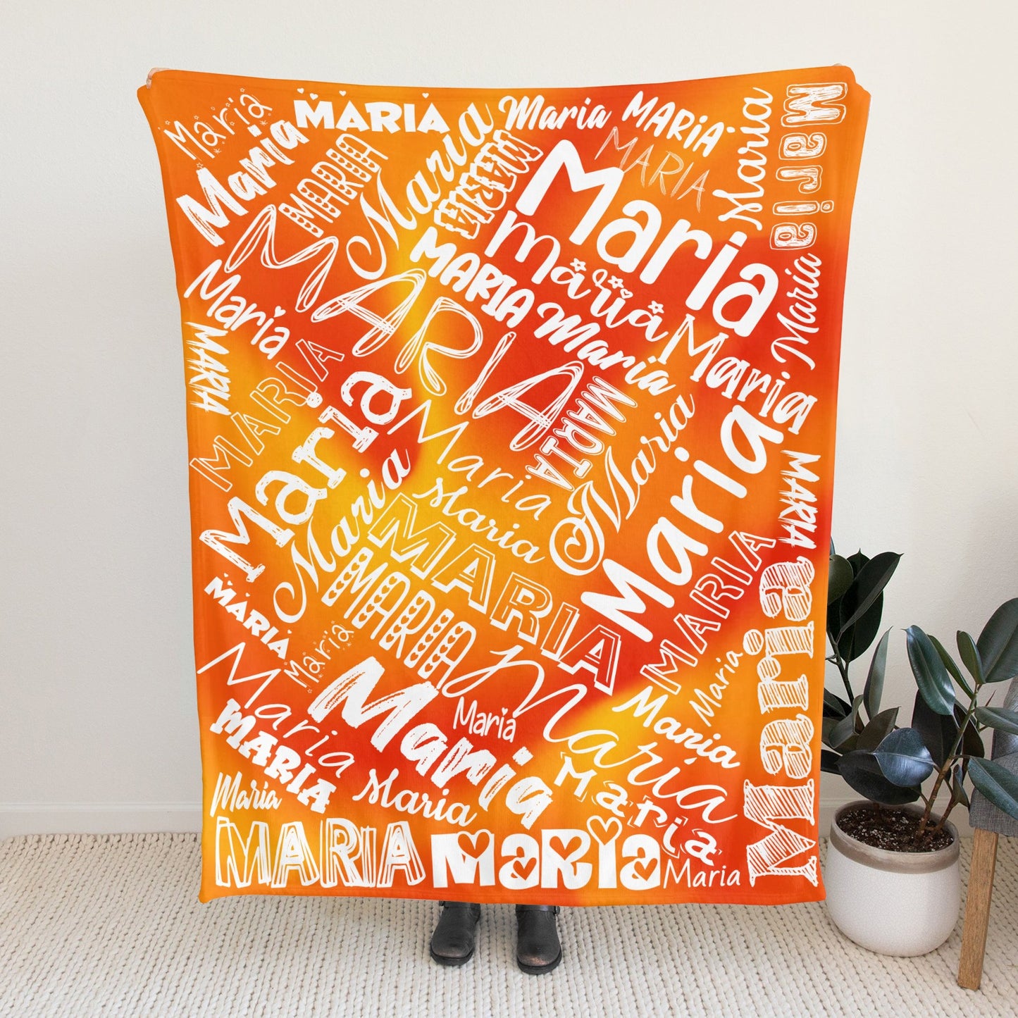Orange Flannel Blanket Name Blanket Personalized Blanket for Adult Kids Flannel Customize Throw Blanket Custom