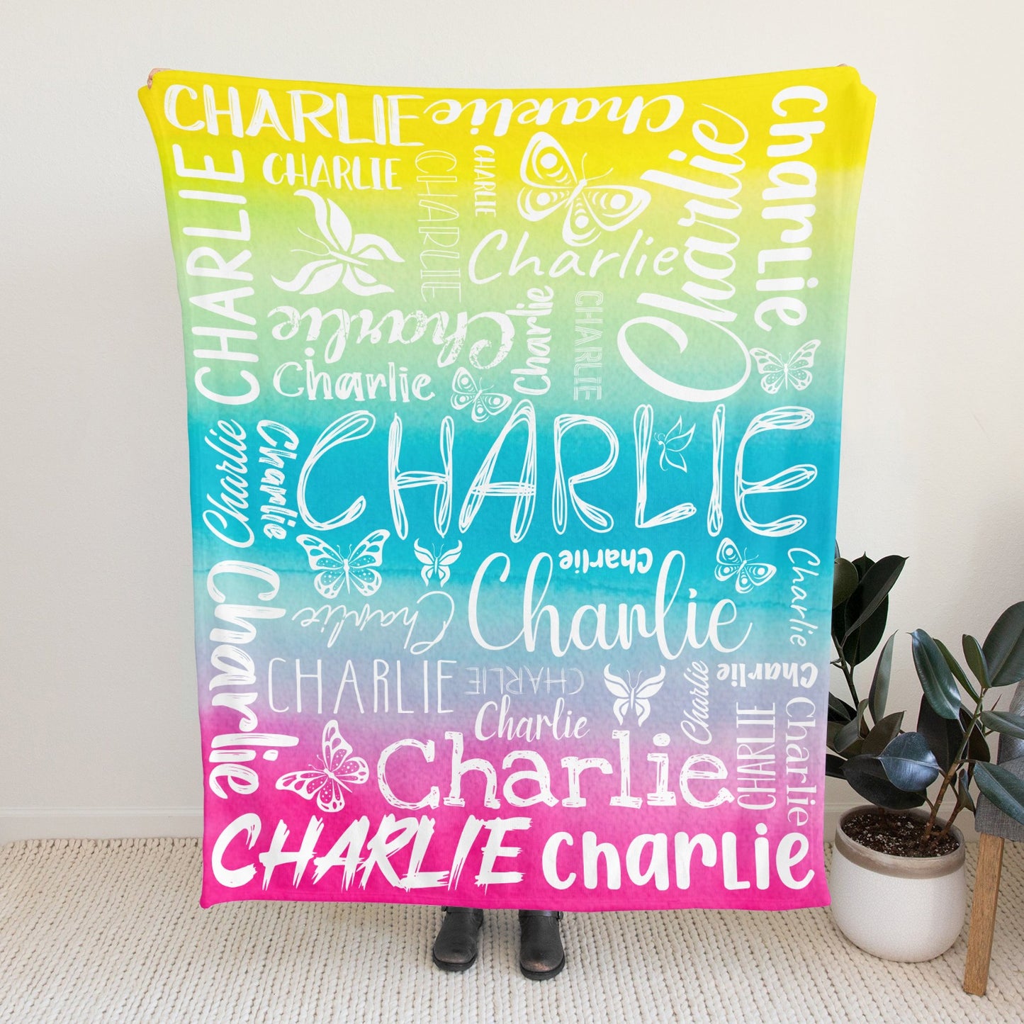 Gradient Color Flannel Blanket Custom Name Blanket Gift for Men Women