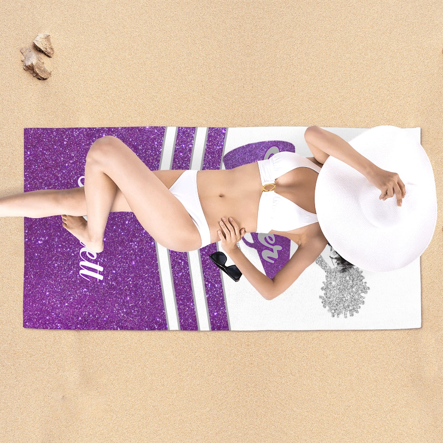 Purple Cheer Beach Towel Custom Cotton/Poly Blend Pool Towel - Blue - Personalize with Your Name - Standard Size