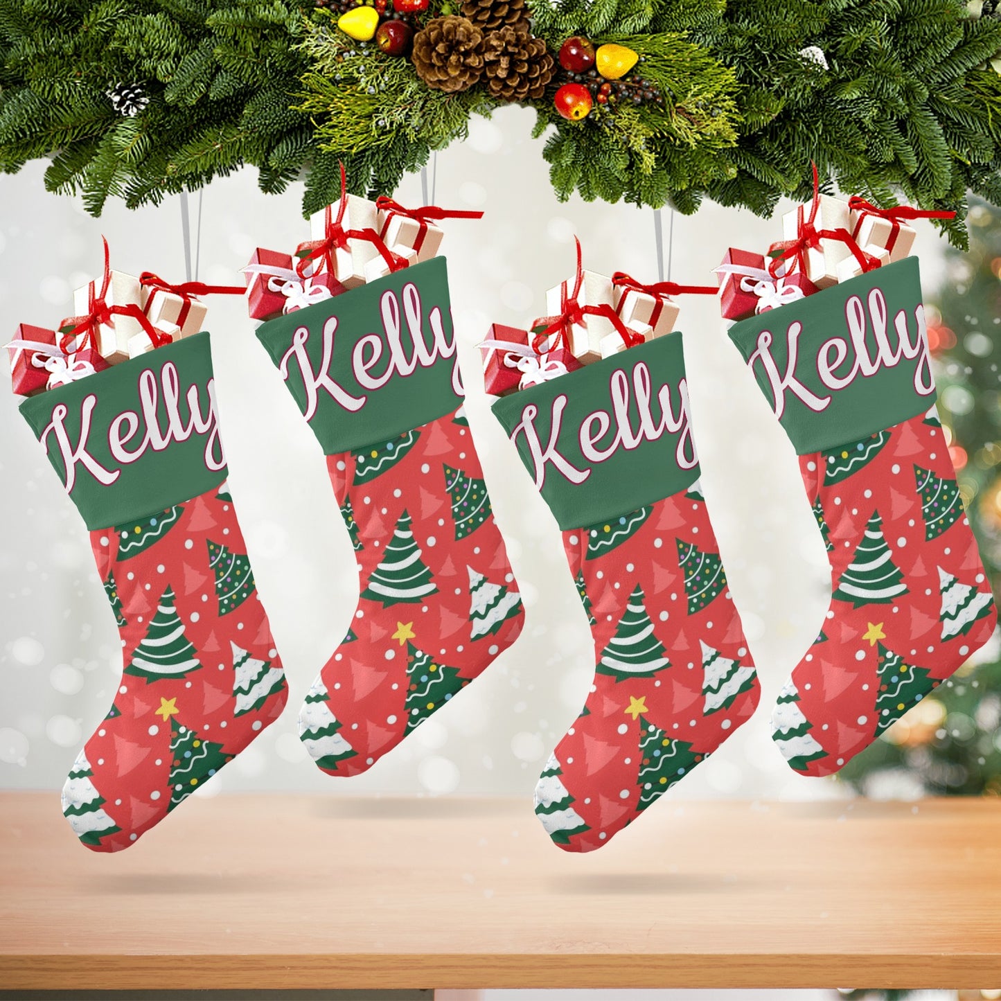Christmas Tree Red Christmas Stocking Custom Name Santa Socks Gift