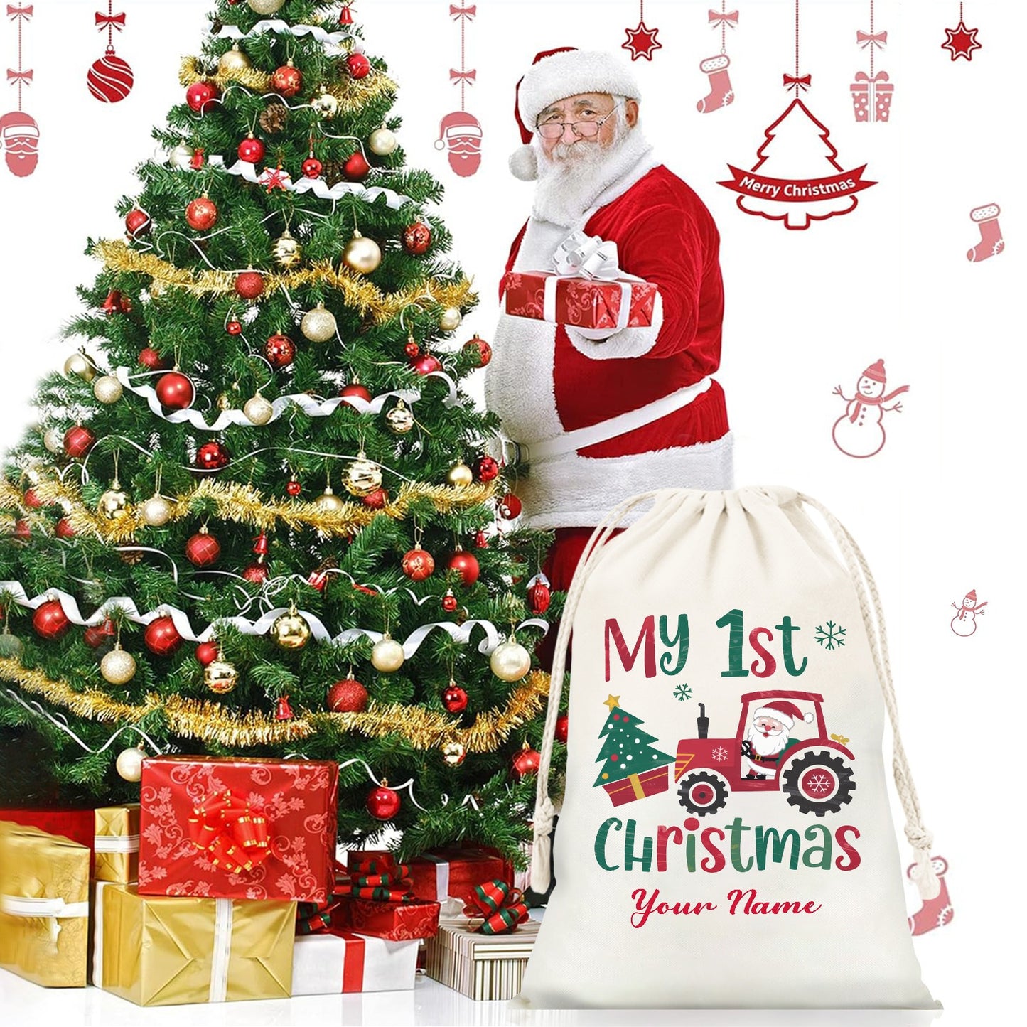 1st Christmas Christmas Gift Bag Custom Santa Gift Bags your Name
