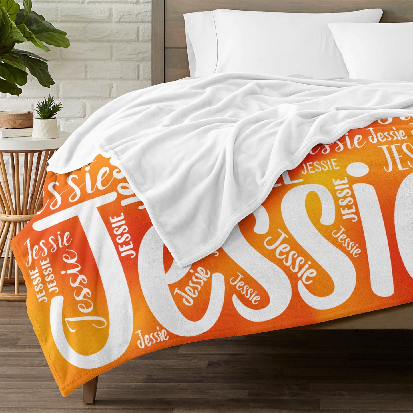 Orange Flannel Blanket Custom Name Blanket Gift for Men Women