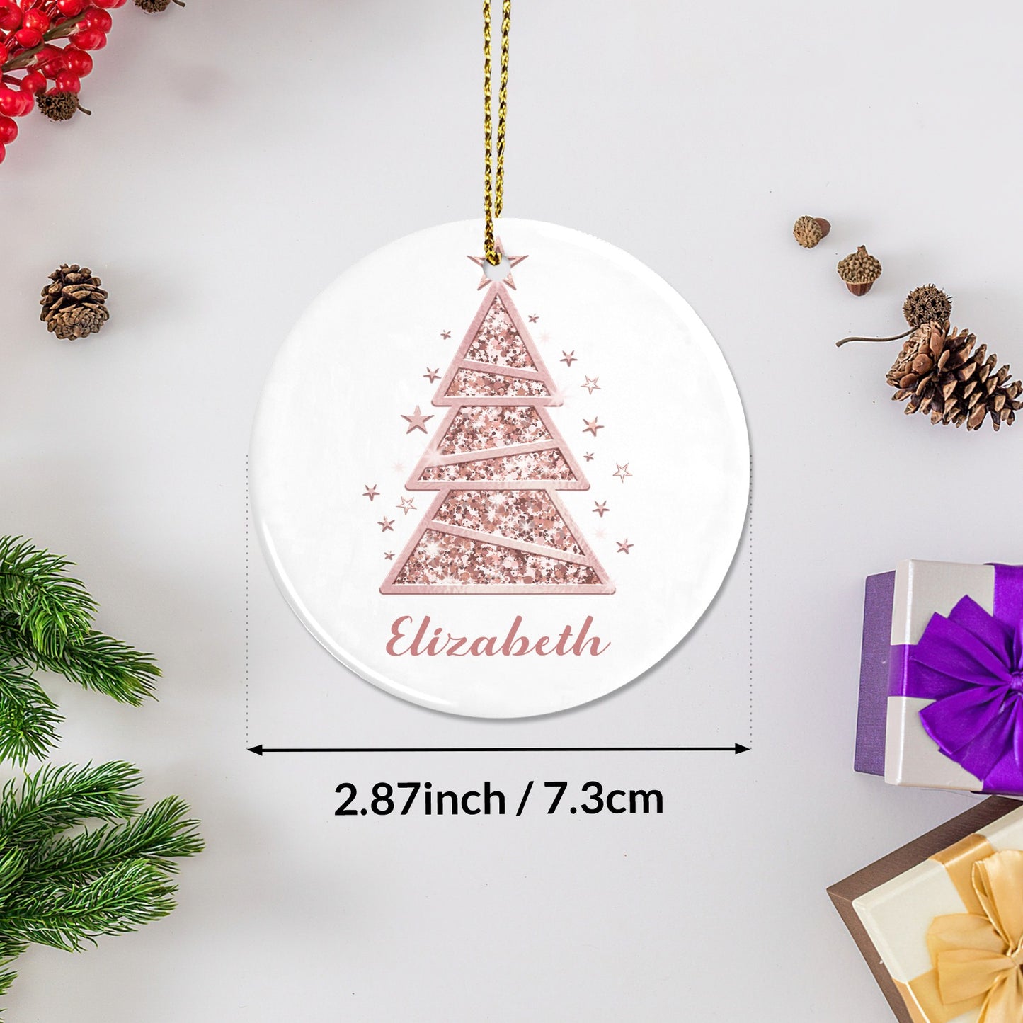 Christmas Tree Rose Gold Christmas Ornaments Custom Name Santa Gift