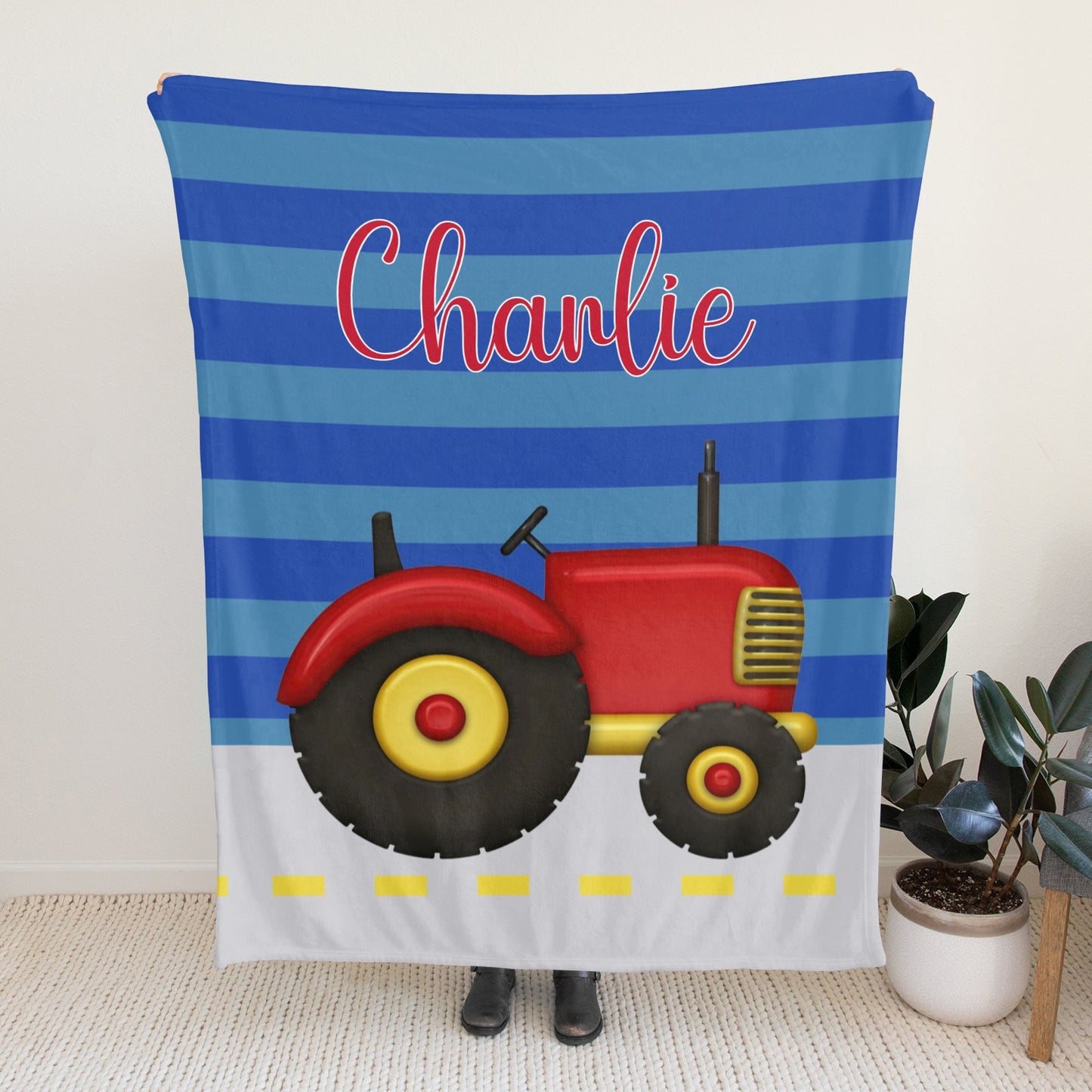 Truck Stripe Flannel Blanket Custom Name Blanket Gift for Men Women