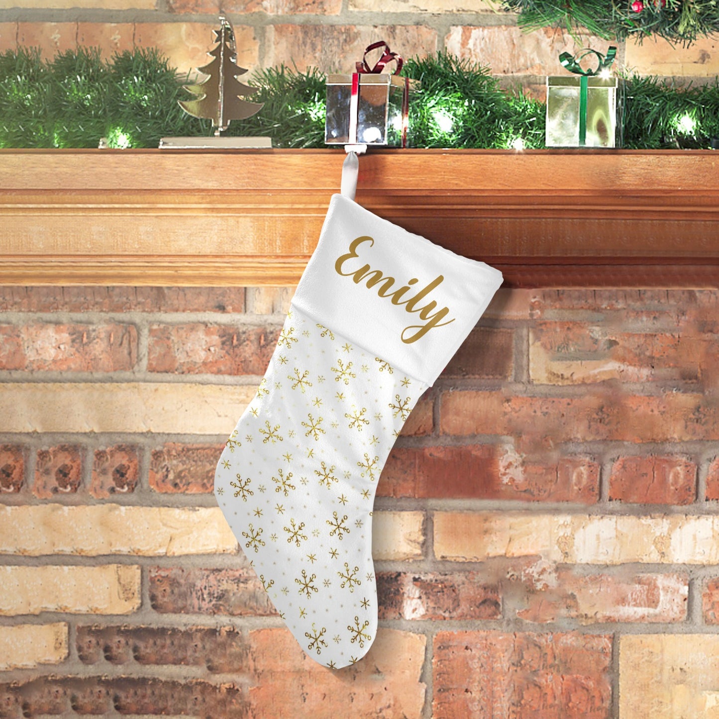 Gold Snowflakes Christmas Stocking Custom Name Christmas Socks Gift