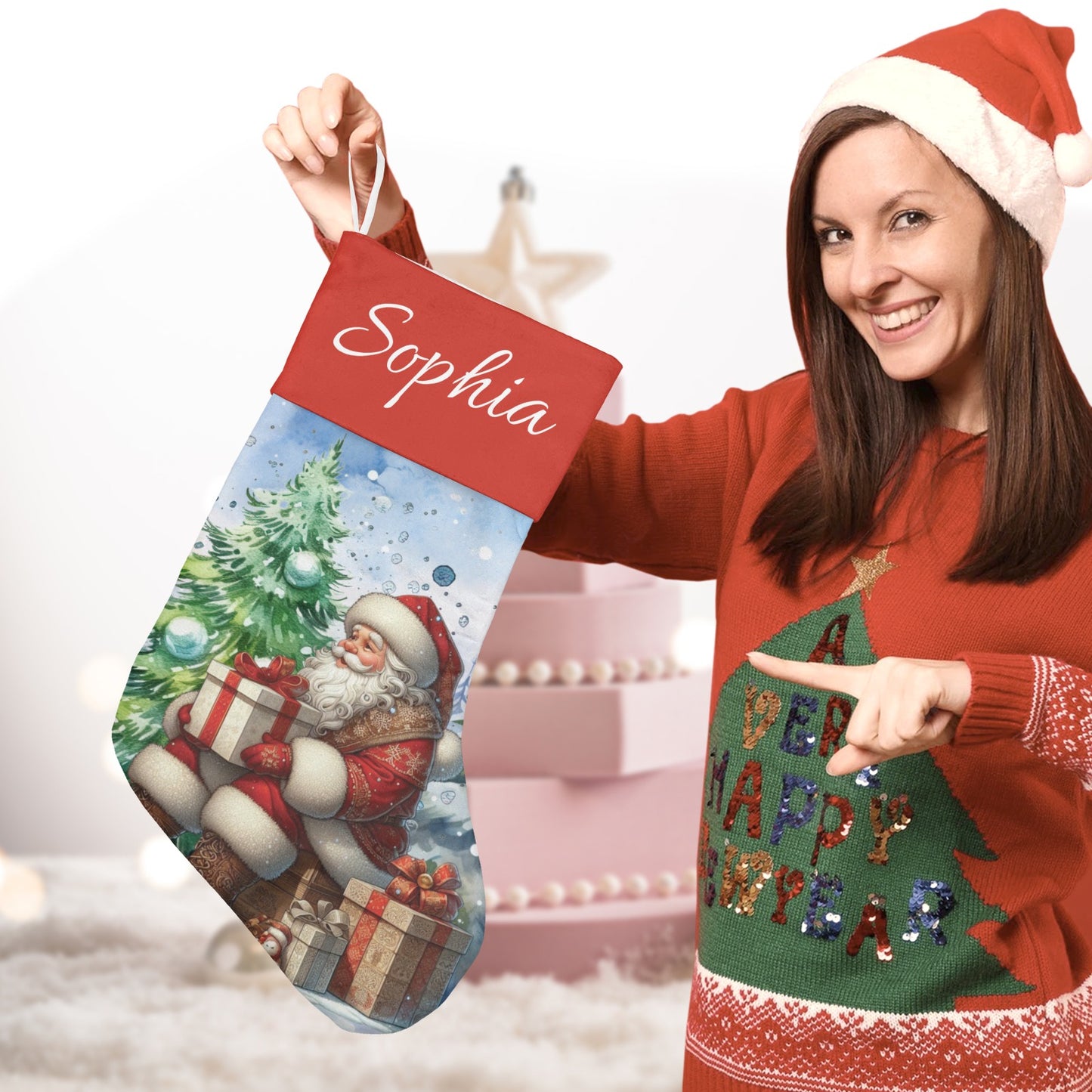 Santa Claus Christmas Stocking Custom Name Santa Socks Gift