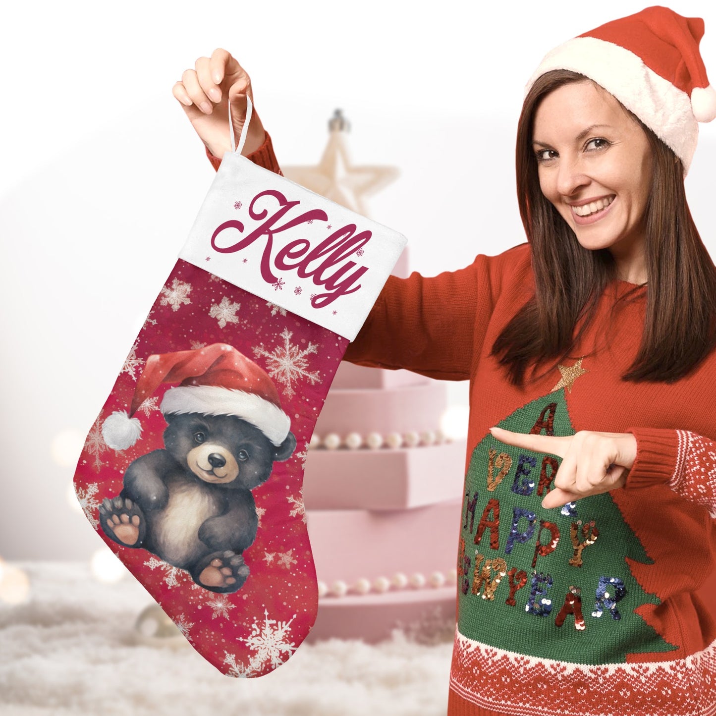 Black Bear Christmas Stocking Custom Name Santa Socks Gift