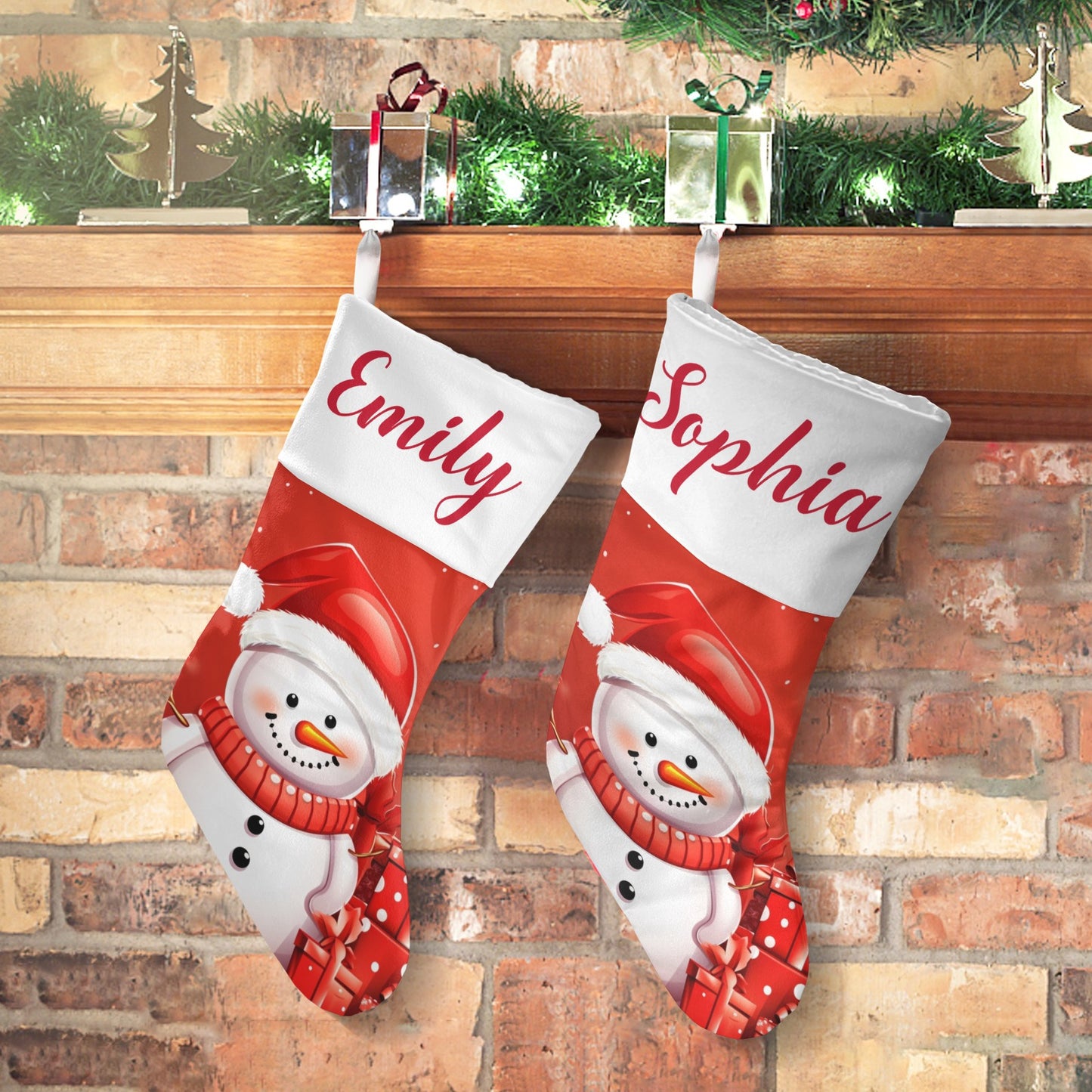 Snowman Red Christmas Stocking Custom Name Christmas Socks Gift