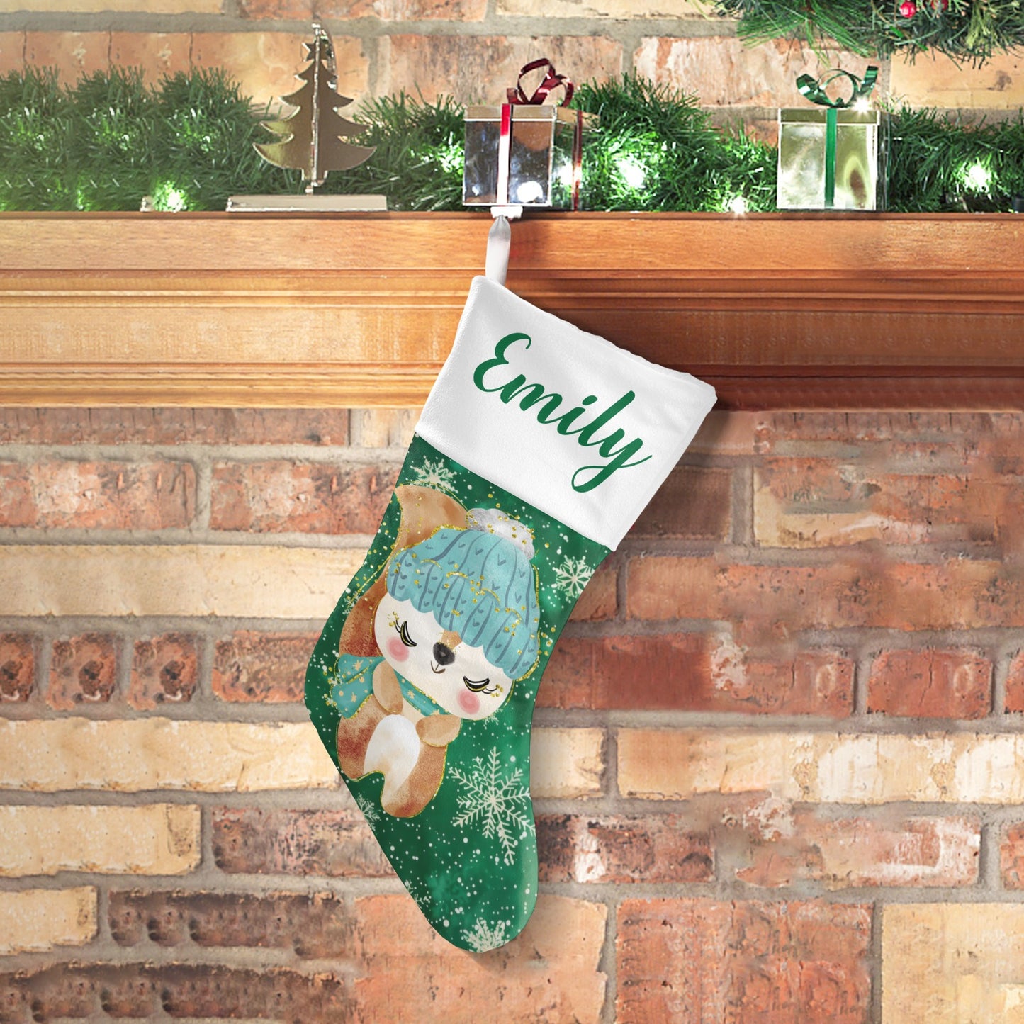 Snowflake Fox Christmas Stocking Custom Name Christmas Socks Gift